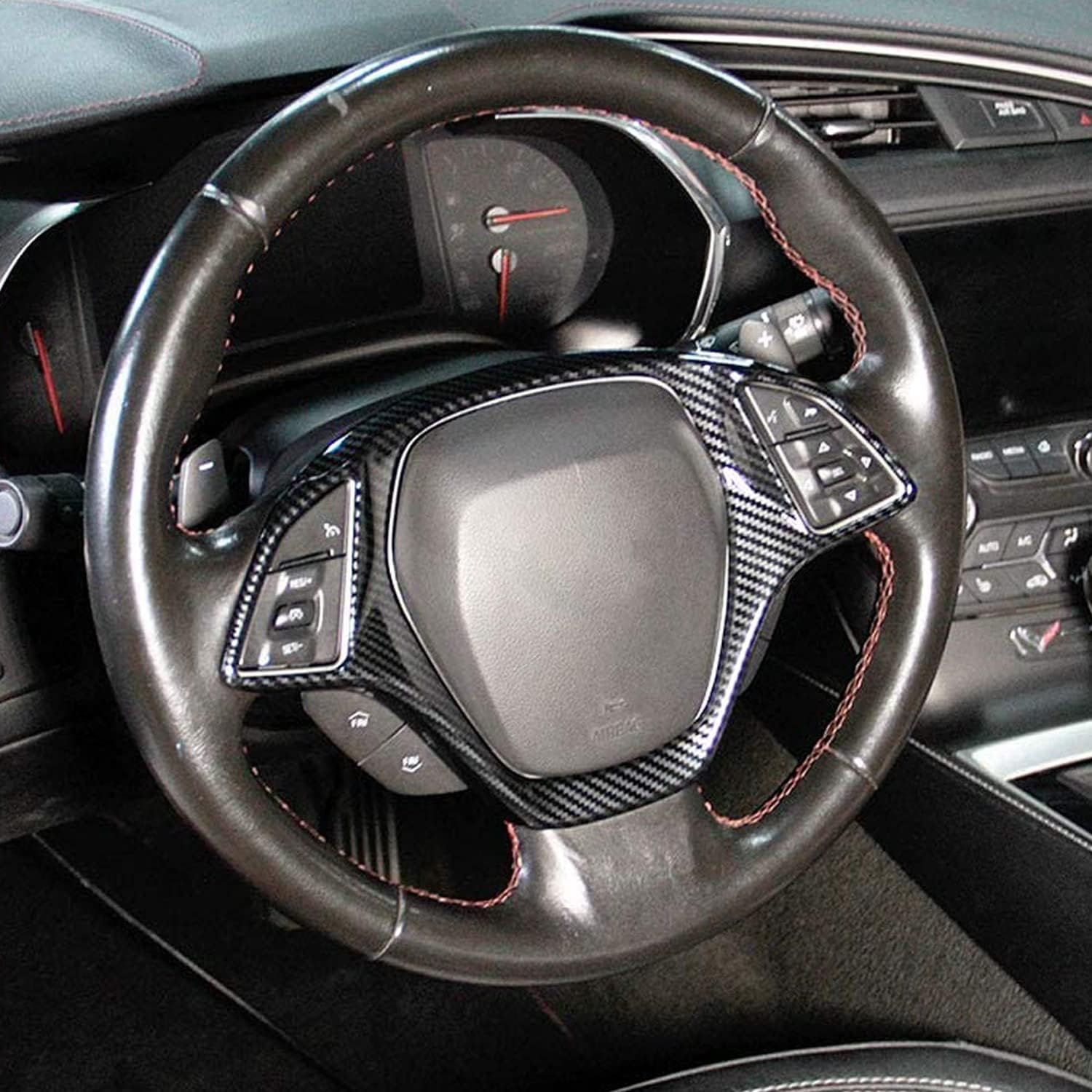 for Chevrolet Corvette C7 2014-2019 Carbon Fiber Black Steering Button Trim 1pcs Car Accessories