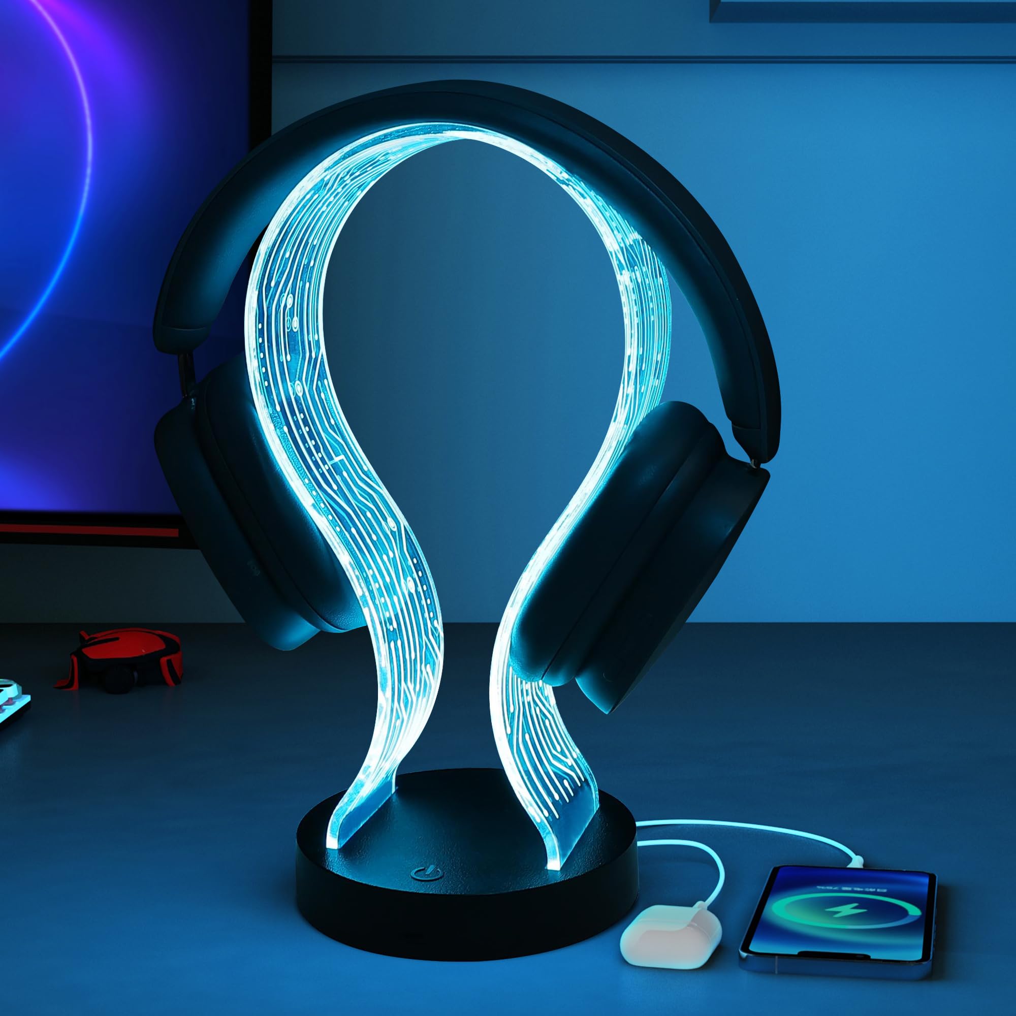 Headphone Stand Havit RGB Gaming Headset Stand Power Strip In