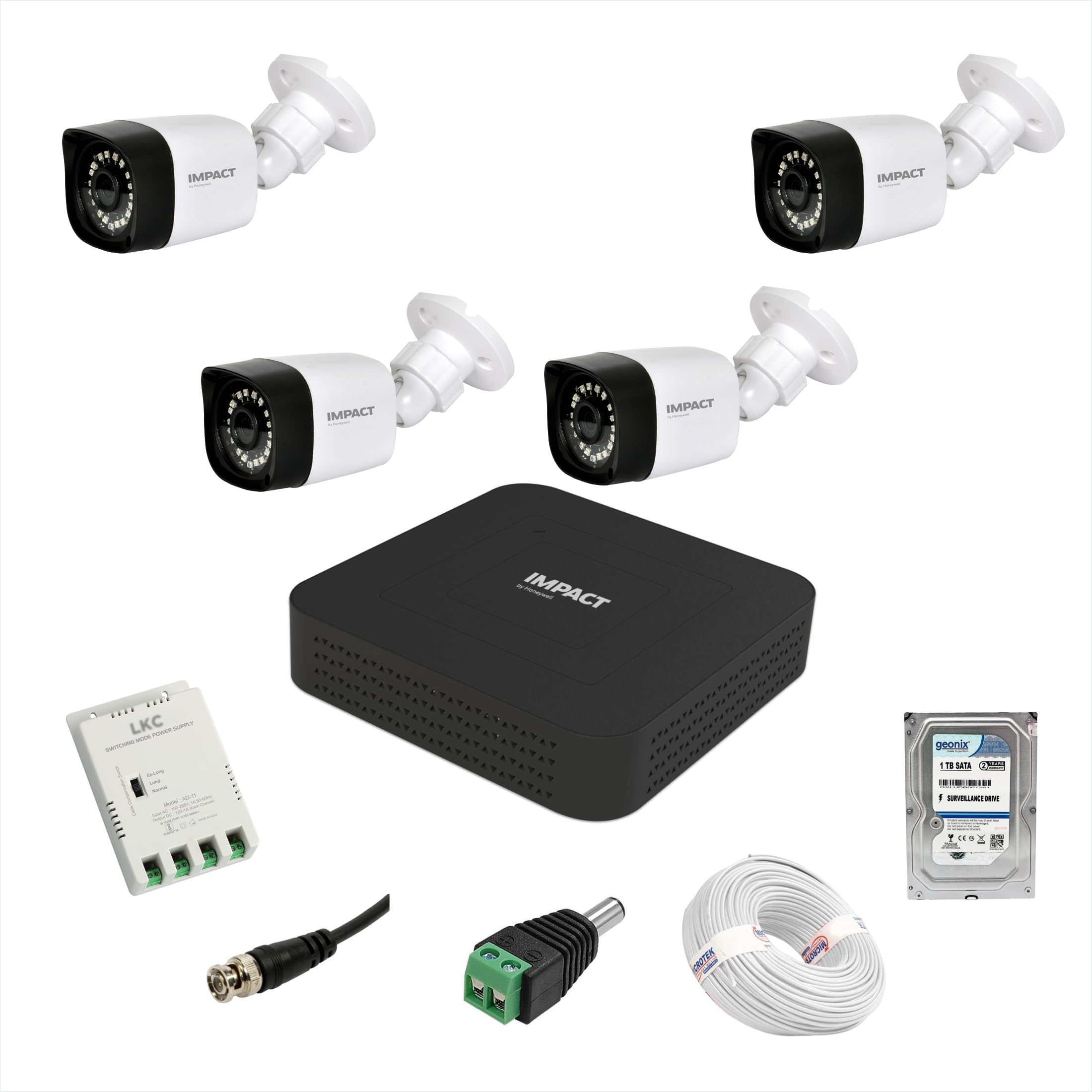 IMPACT BY HONEYWELL 2 MP Wired CCTV KIT with 4 Channel DVR I 4 Bullet Cameras I 1 TB Hard Disk & Accessories I Made in India I White (I-MKIT4CH-3_K)-image-38