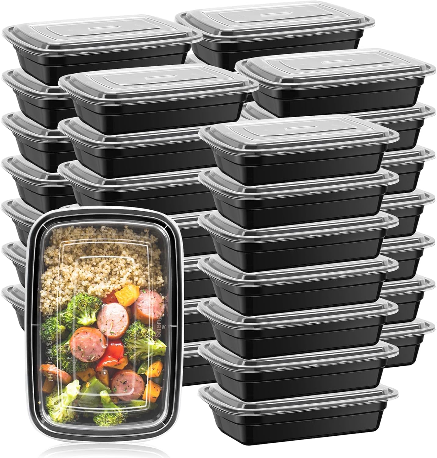 (10 Pack) 500 ML Disposable Rectangle Plastic Meal Prep Container, Boxes with Lid Food Storage | Delivery | Microwave Safe | Reusable | Take Away | Freezer Safe | Black Color