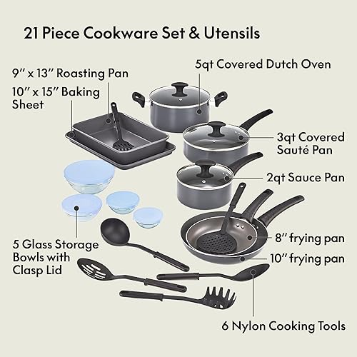 Miniatura 3 de BELLA Juego de 21 piezas para hornear y almacenar esenciales de cocina para primer o nuevo apartamento utensilios de cocina antiadherentes surtidos