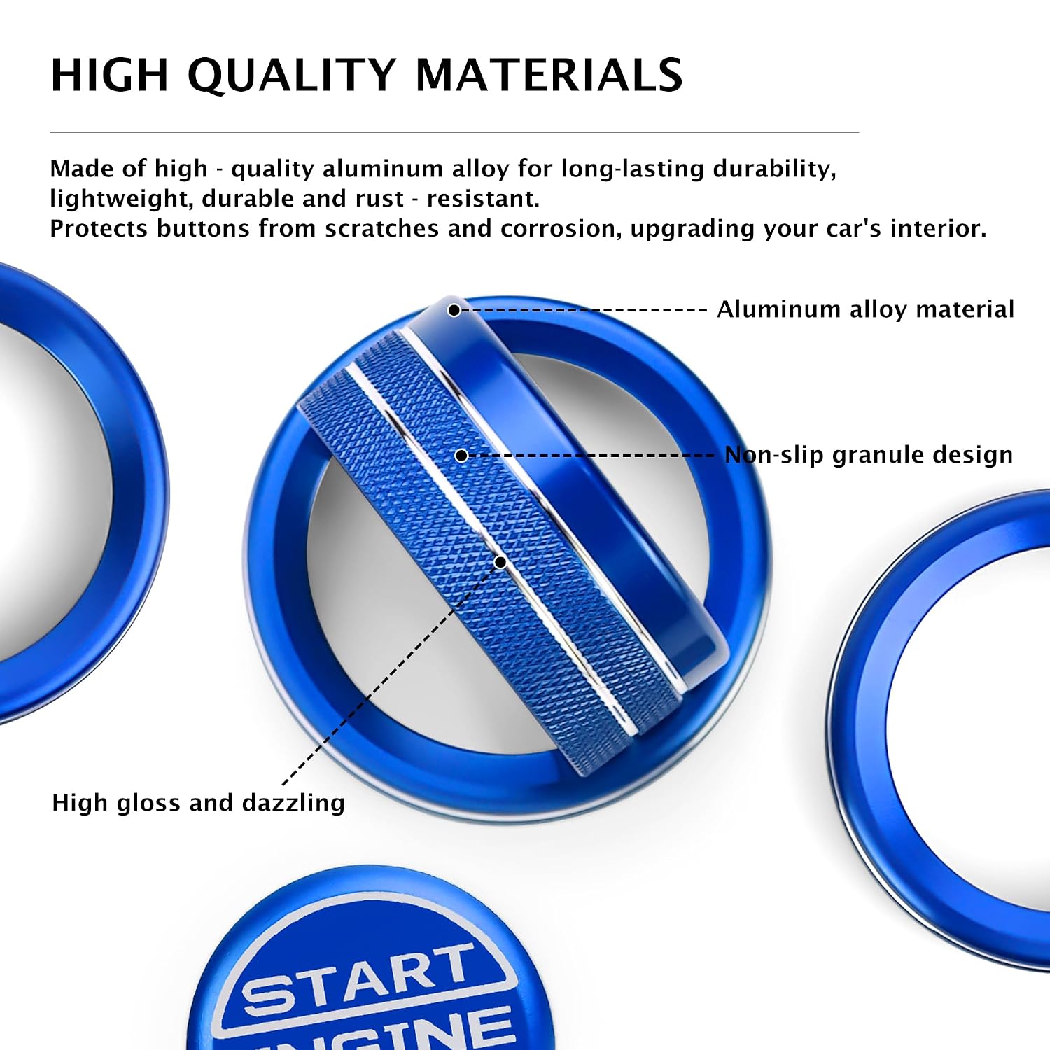Polodunn for Ford Mustang 2024 2025 2026 Accessories, 3pcs Aluminum Alloy Knob Cover Trim Kit - Start Button, Volume & Headlight Switch (Blue)