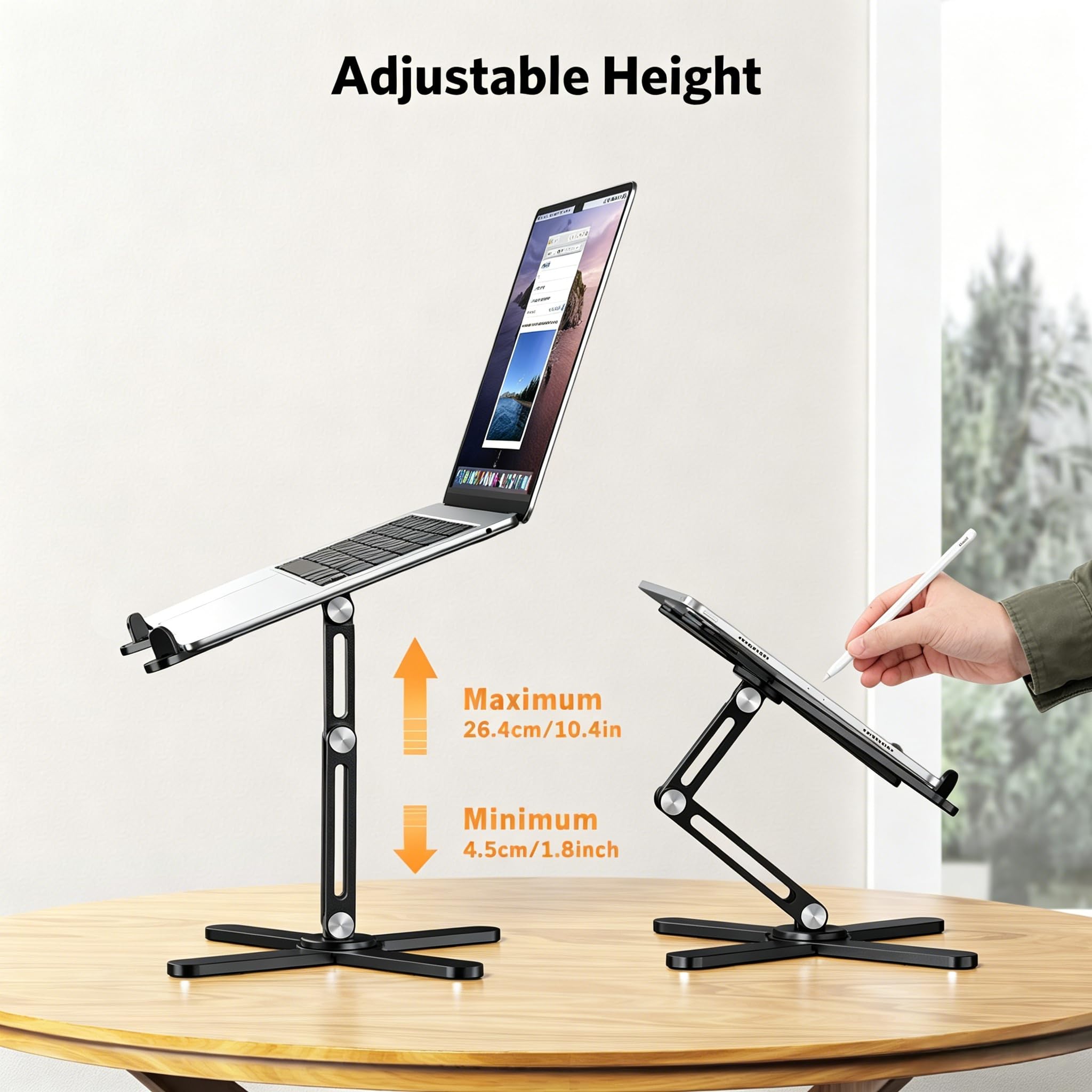 OMOTON Supporto girevole a 360° per scrivania, supporto ergonomico pieghevole per computer con angoli regolabili in altezza per lavoro collaborativo, facile da riporre per MacBook, tutti i laptop fino