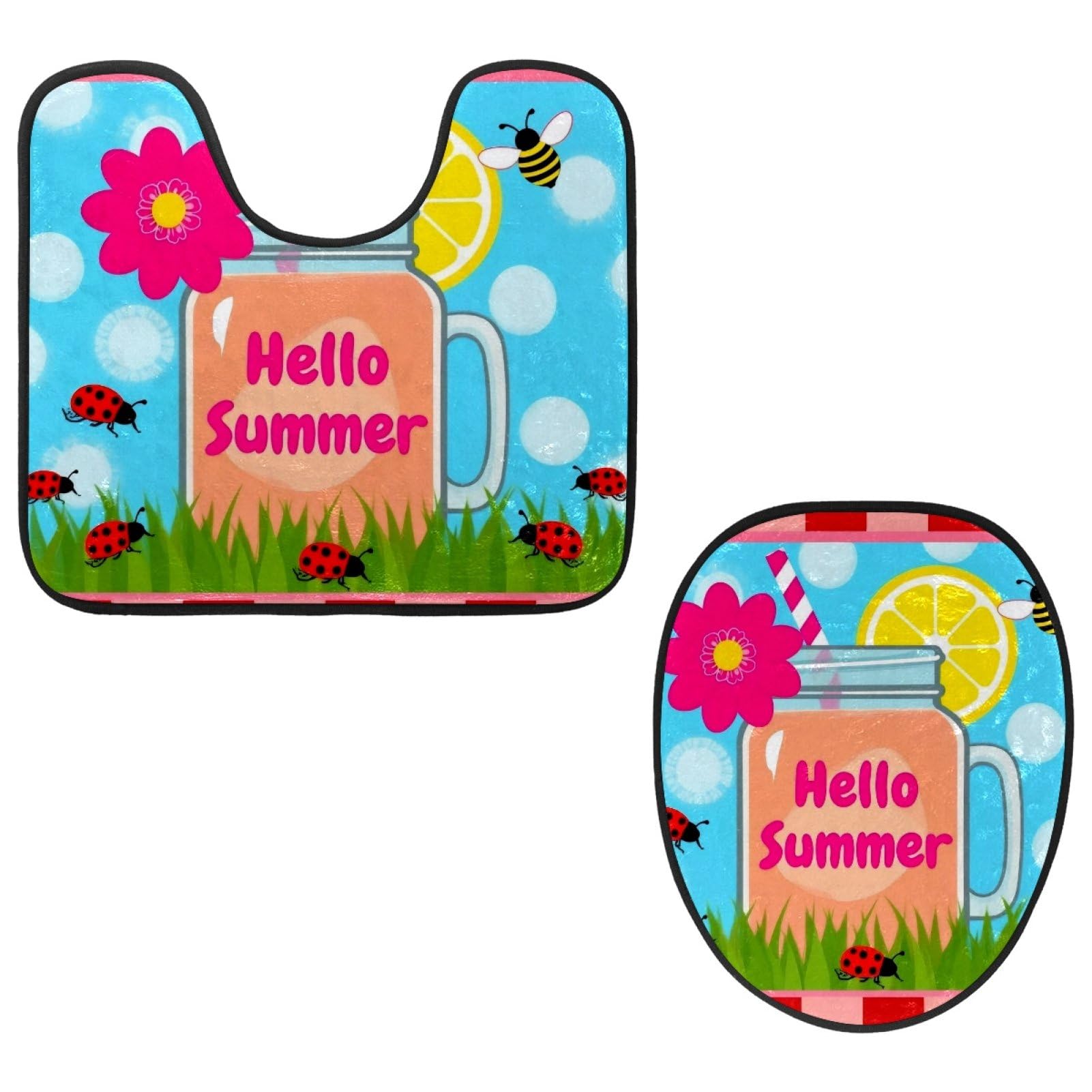 2 Pieces Flannel Toilet Contour Mat and Toilet Lid Cover, Soft Toilet Lid Cover Set Machine Washable Non Slip Contour Mat for Bathroom Decor Accessories