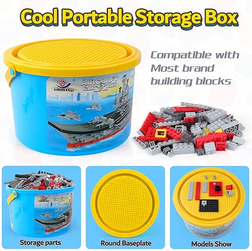 Miniatura 7 de Juego de bloques de construcción de juguete con caja de almacenamiento, 1131 piezas, acorazado del ejército, aviones, barco, juguete de construcción