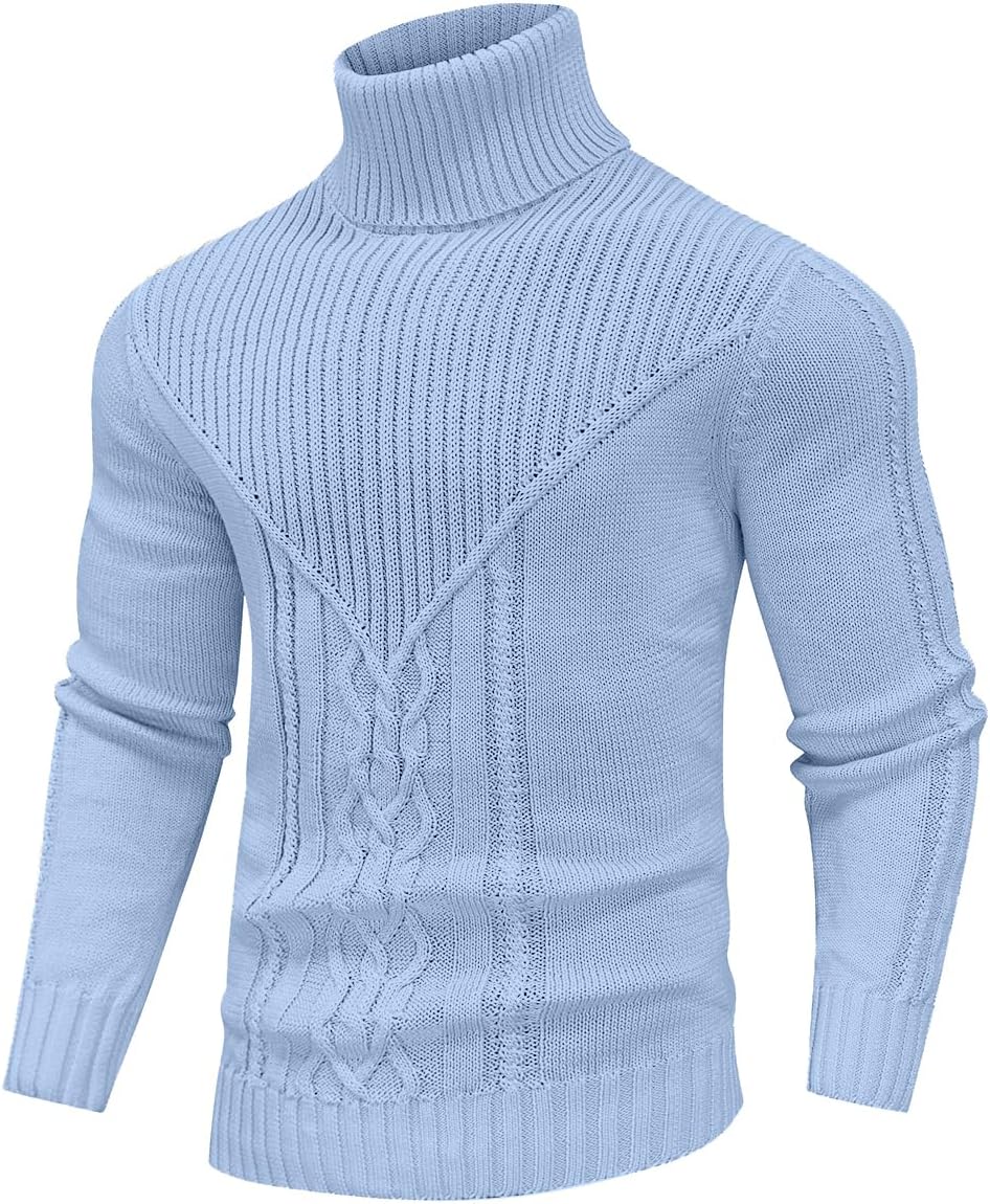 SAVKOOV Men's Turtleneck Sweater Cable Knitted Pullover Sweater