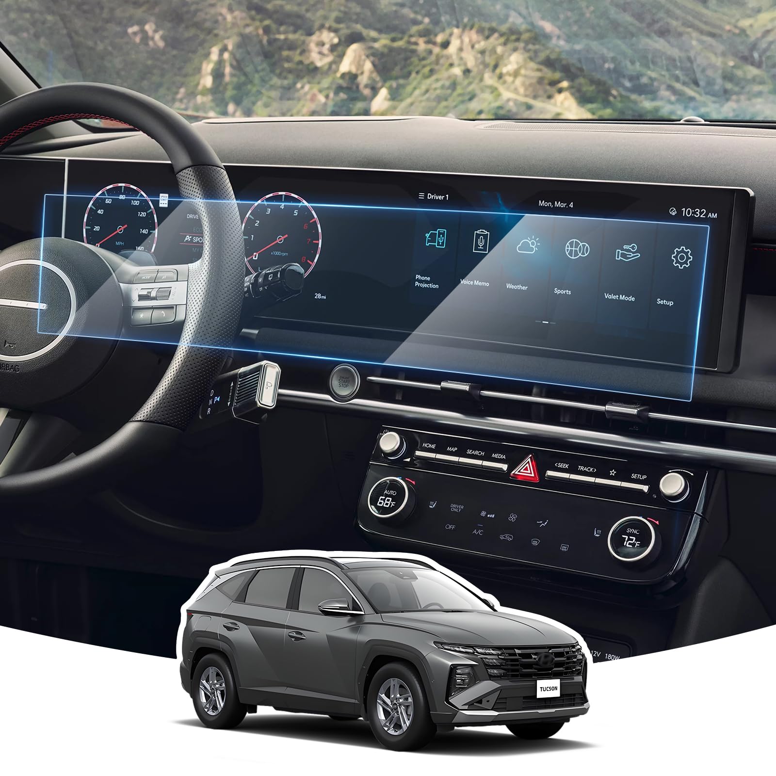 12,3" All-in-One Protector Pantalla para Hyundai Tucson 2025 2026 | Funda Pantalla, Pelicula 9H Cristal Templado, Anti-Huellas Dactilares, Anti-Arañazos, Alta Sensibilidad, Navegación Accesorio