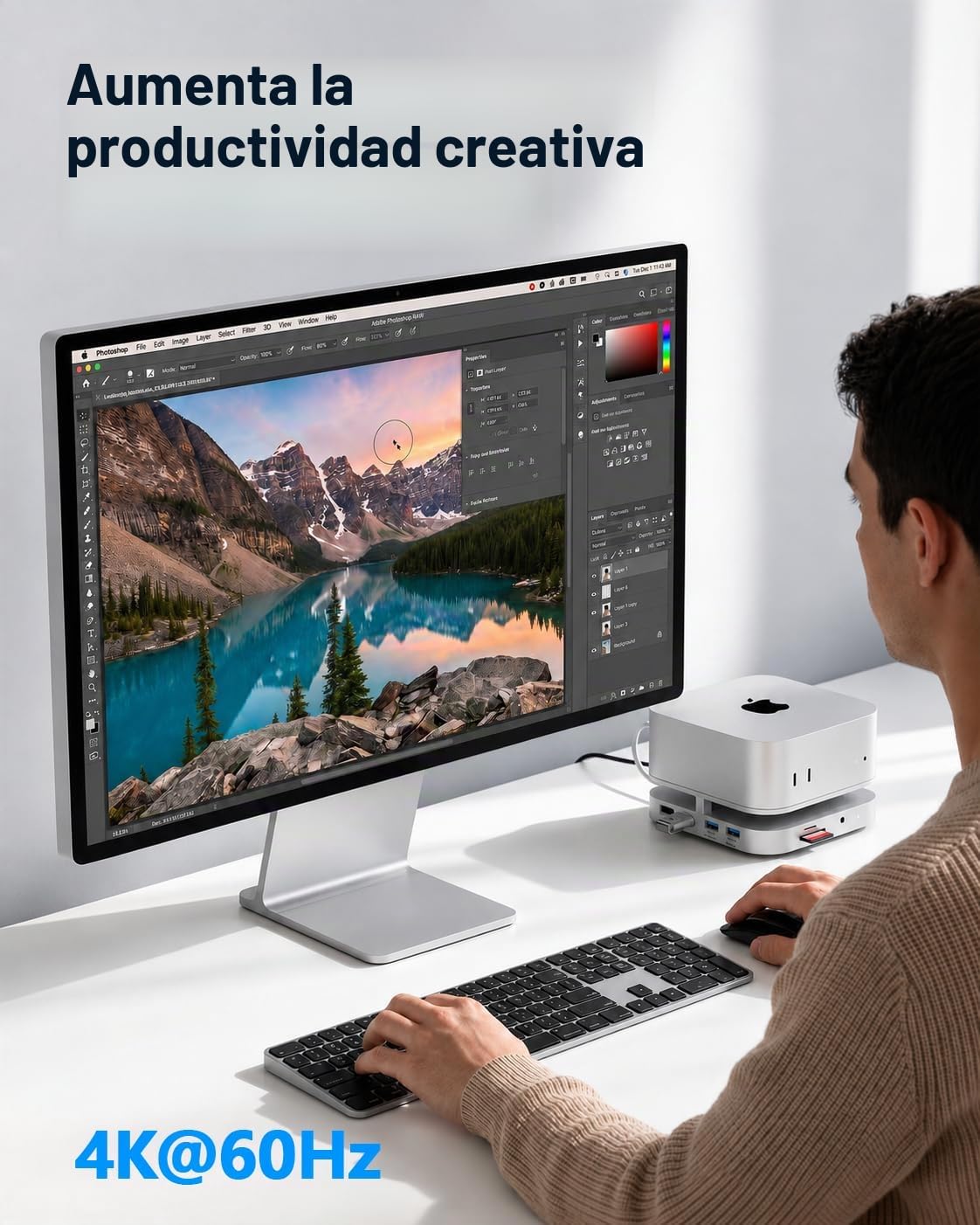 Mac mini M4 Dock, Mac mini M4 Pro Hub Stand with NVMe M.2 SSD Enclosure, HDMI 4K60 USB A 3.2 10Gbps, USB C Data Port, 3.0 TF SD Card Reader for Accessories Docking Station Mac mini Adapter Silver