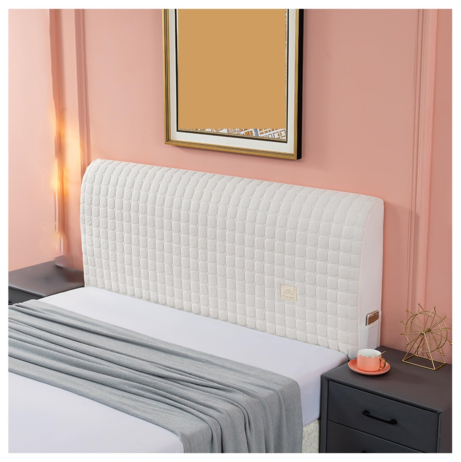 YUEZHONG Stretch Bed Headboard Covers, Quilted Bed Headboard Slipcover for Bedroom Decoration, Chenille Headboard Covers for Full Queen Size, Washable(White,Twin/120cm/47in)