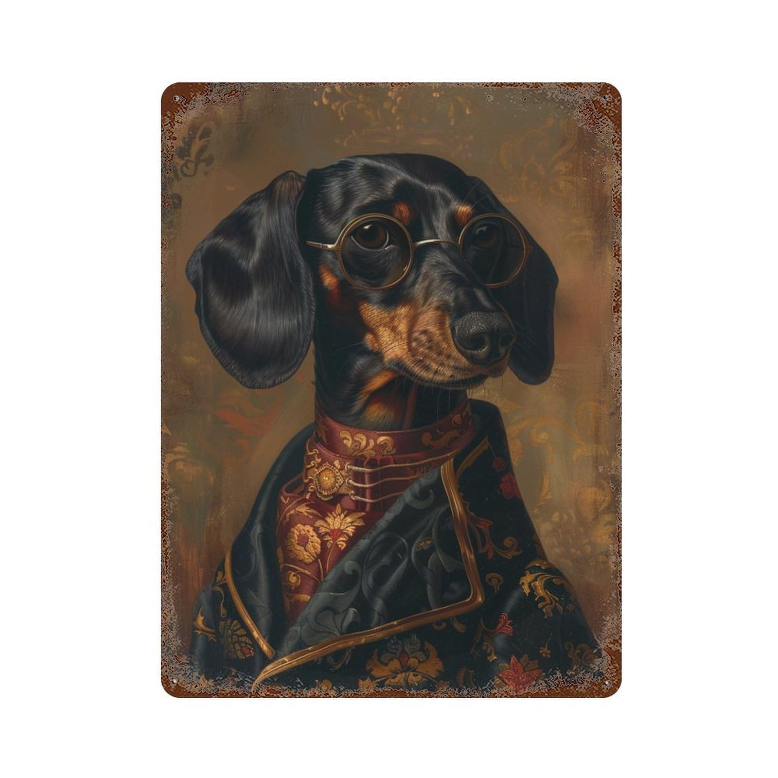 Royal Dachshund Portrait Art Print Decorative Tin Sign 15.7"x11.8", Farmhouse Wall Decor for Garage, Bar And Workshop Decor