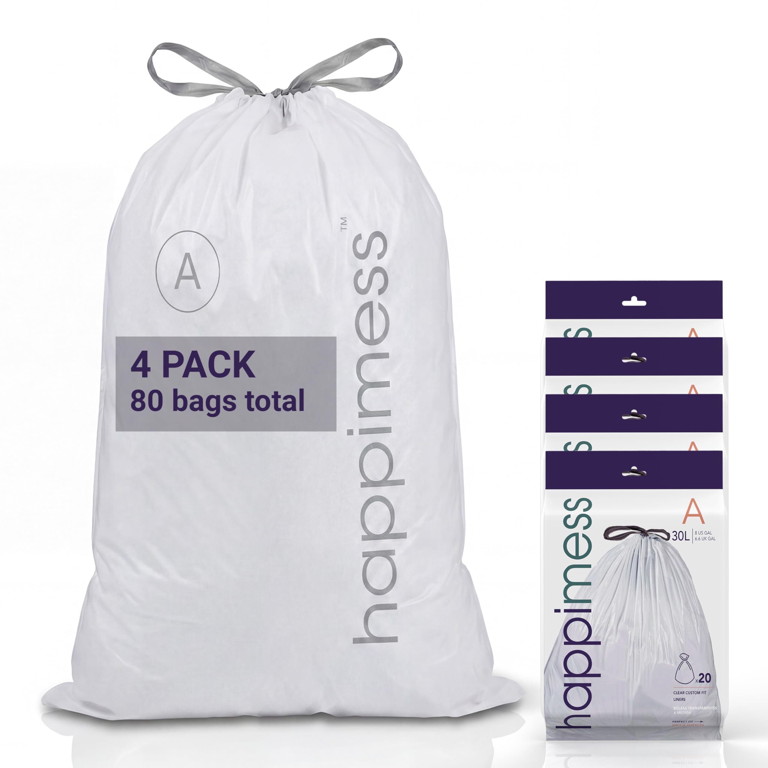 happimess Clear / 80 Count (Pack of 1) / 8.0 gallons Trash Bags