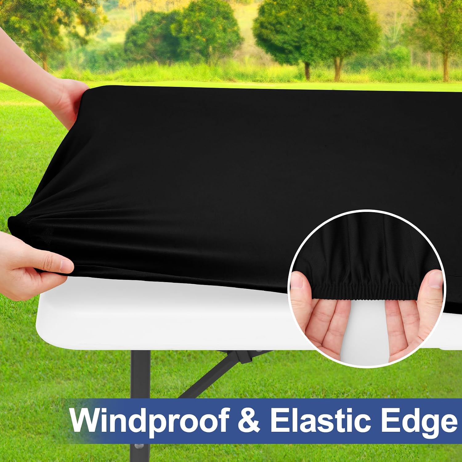homing Black Spandex Elastic Tablecloth for 6 Foot Rectangle Tables