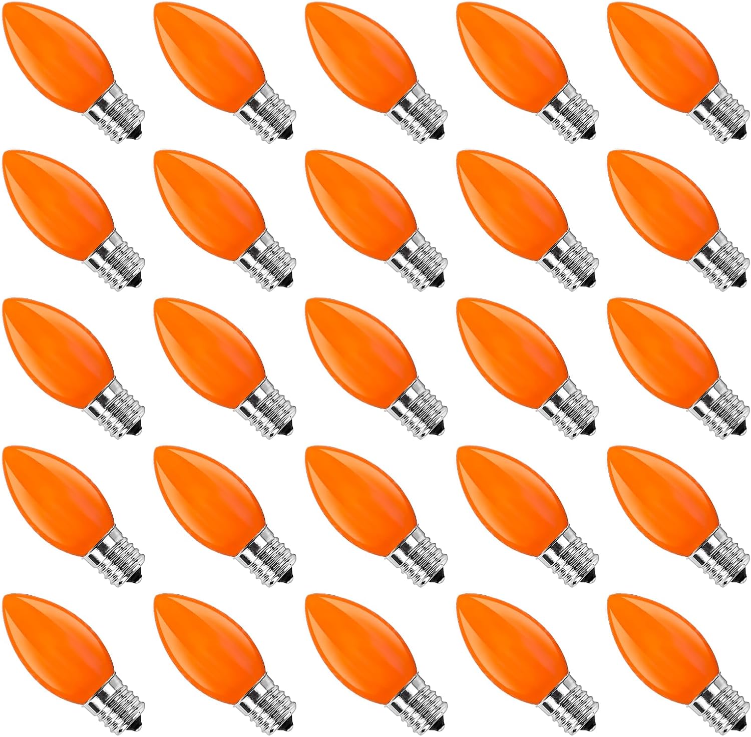 Abeja 25 Pack C9 Halloween Orange Replacement Lights Bulbs,Orange Ceramic LED Christmas Bulbs for Outdoor Patio String Lights, E12 Candelabra Base, 0.6 Watt Saving Enengy LED Night Lights Bulbs