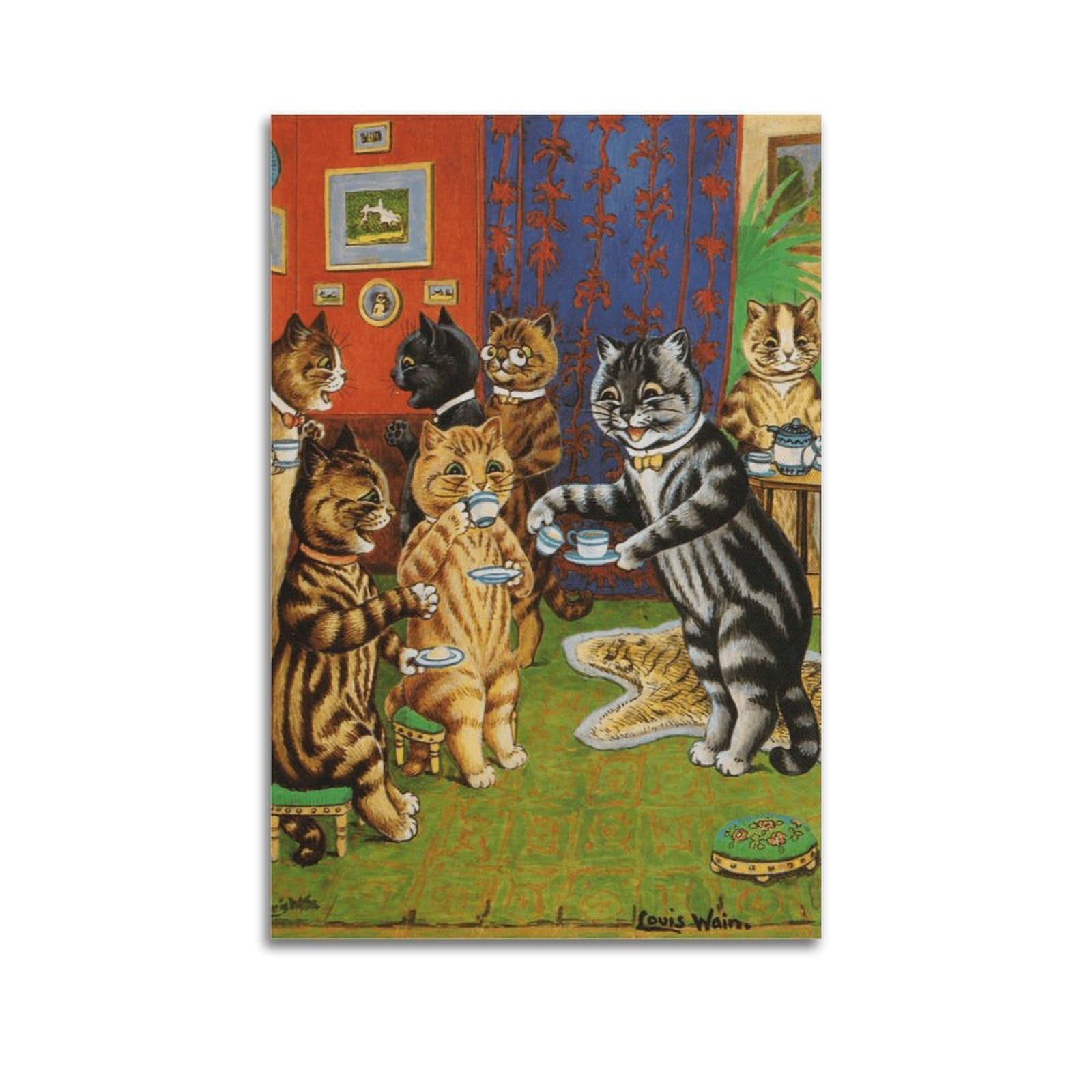 Sjwiner Unframe-Style Louis Wain Canvas Wall Art Decor Living Room Modern Family Bedroom 12X18inch(30X45cm)