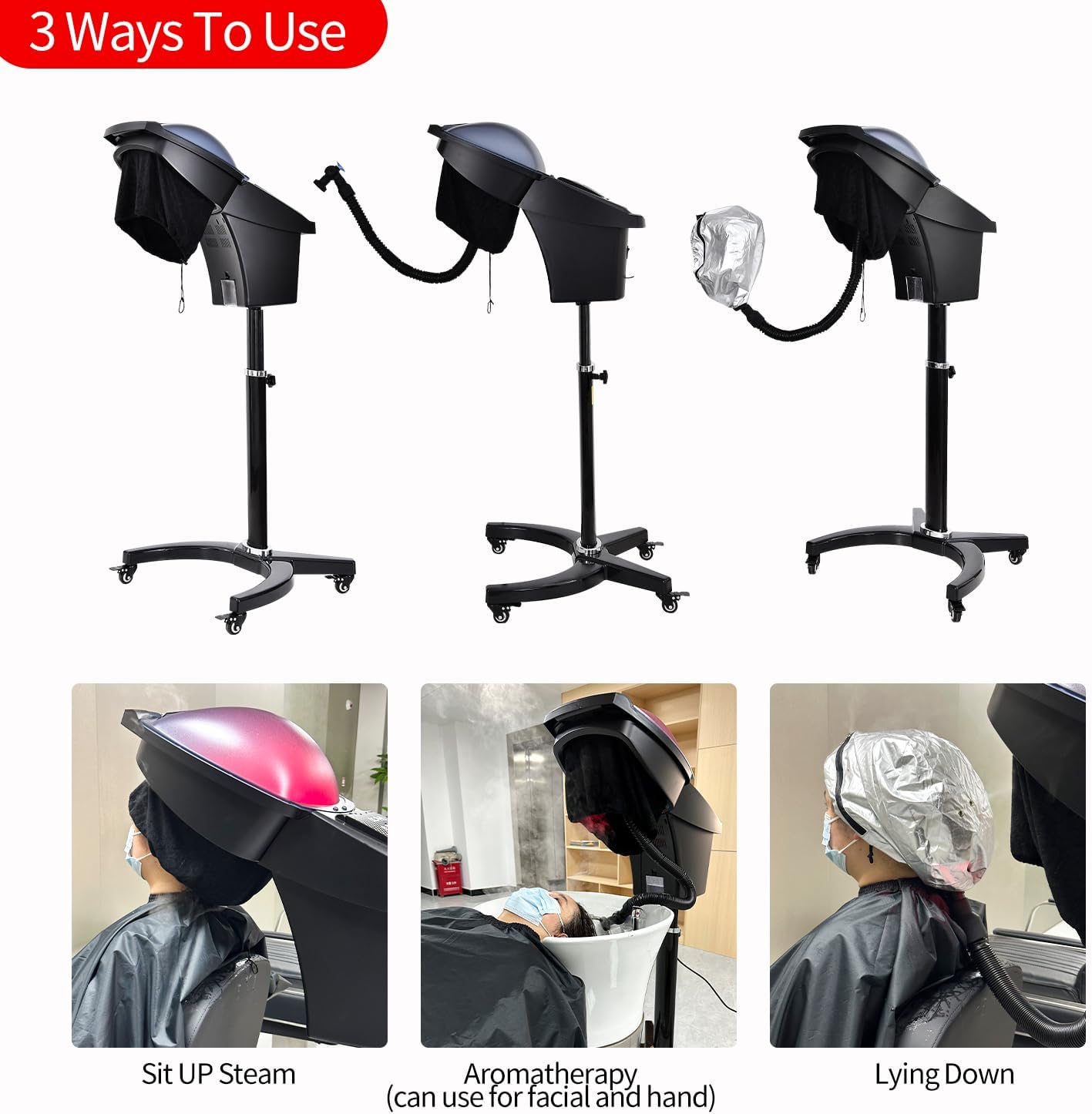 Professional Hair Salon Steamer Ozone Micro Mist Hair Steam Mister Hooded 7 Color Light with UV Protect Coat for Natural Hair Caring - Image 6