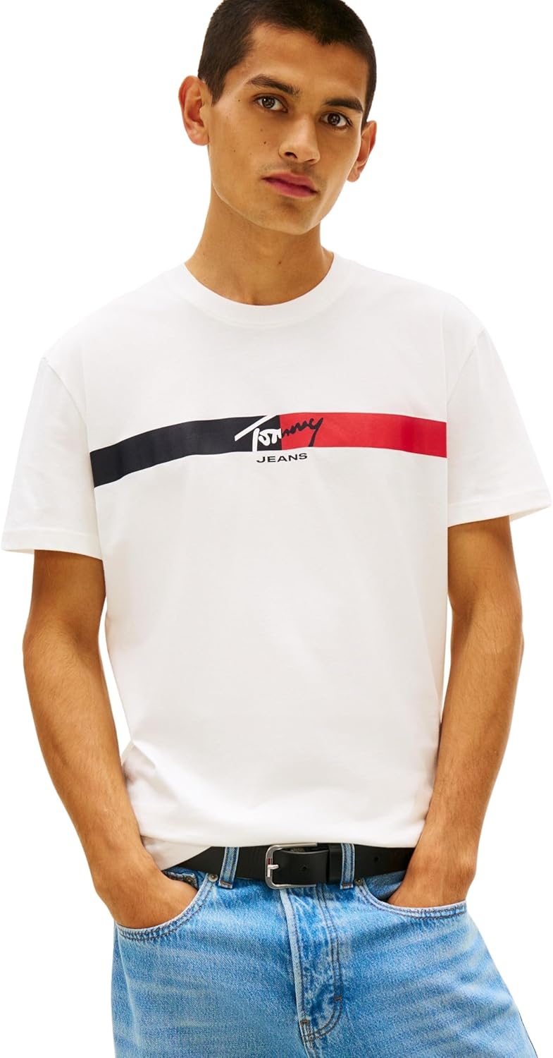 Tommy Jeans Tjm Reg Signature Stripe T Ext Dm0dm22539 Maglietta S/S Uomo (Pacco da 1)