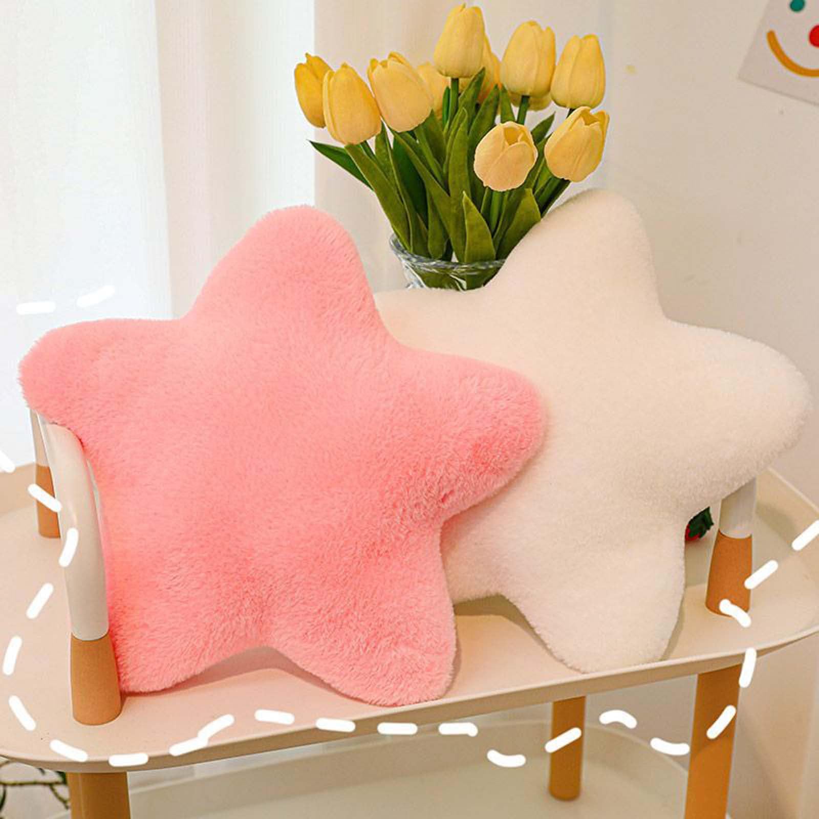Coussin douillet en forme d'étoile pour enfant - Coussin décoratif en forme d'étoile - Coussin décoratif en peluche pour chambre d'enfant et chambre à coucher - 30 cm - Blanc laiteux