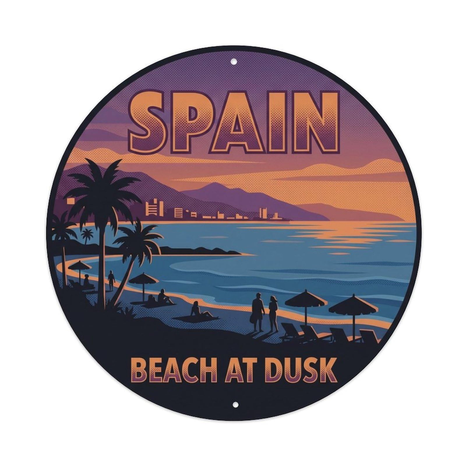 Marbella Beach At Dusk Spain Landmark Travel Metal Tin Sign