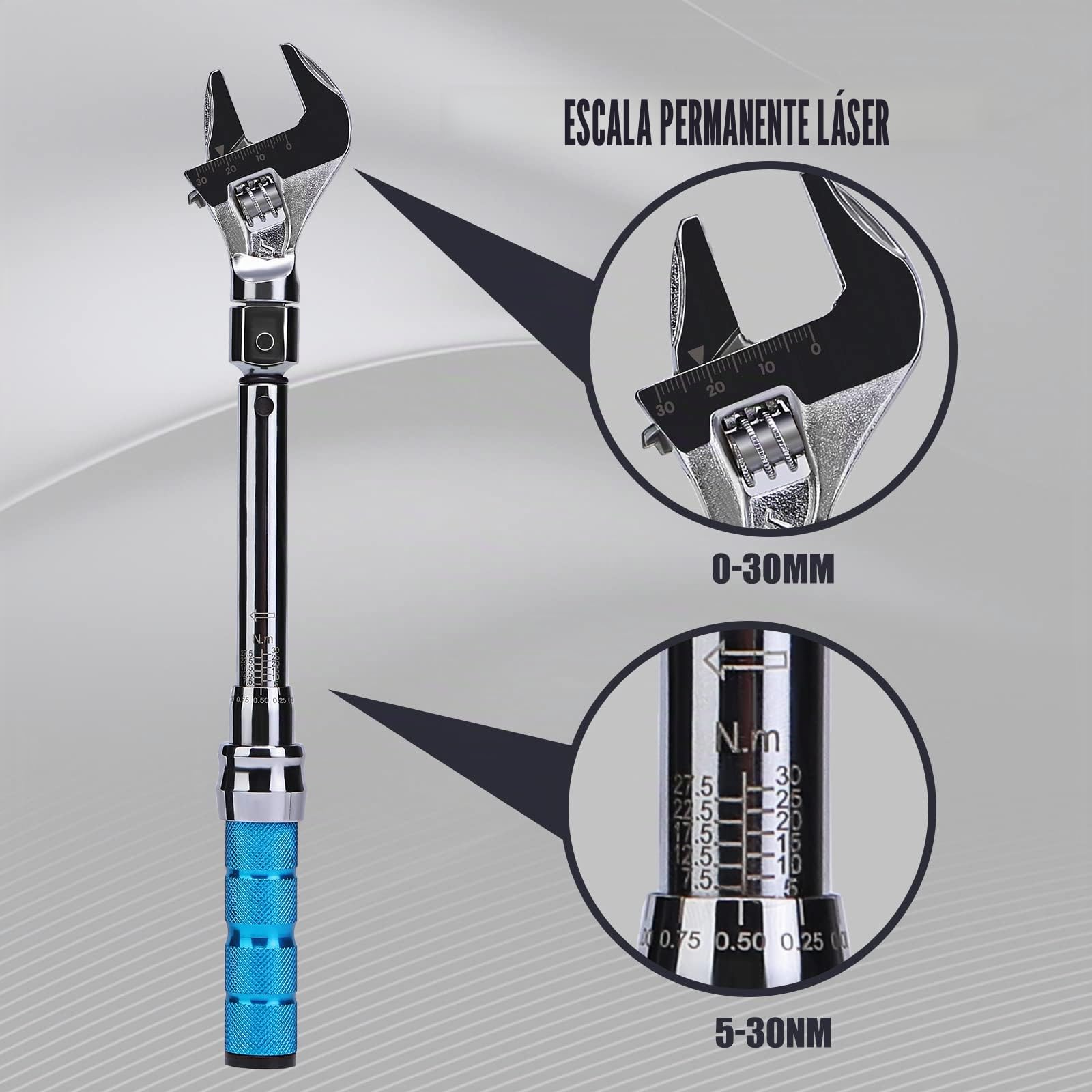 Llave dinamométrica ajustable, 5 a 30 Nm 30 mm Llave dinamométrica de extremo abierto con clic y cabezal intercambiable para Hvac Mini Split y sistema de refrigeración