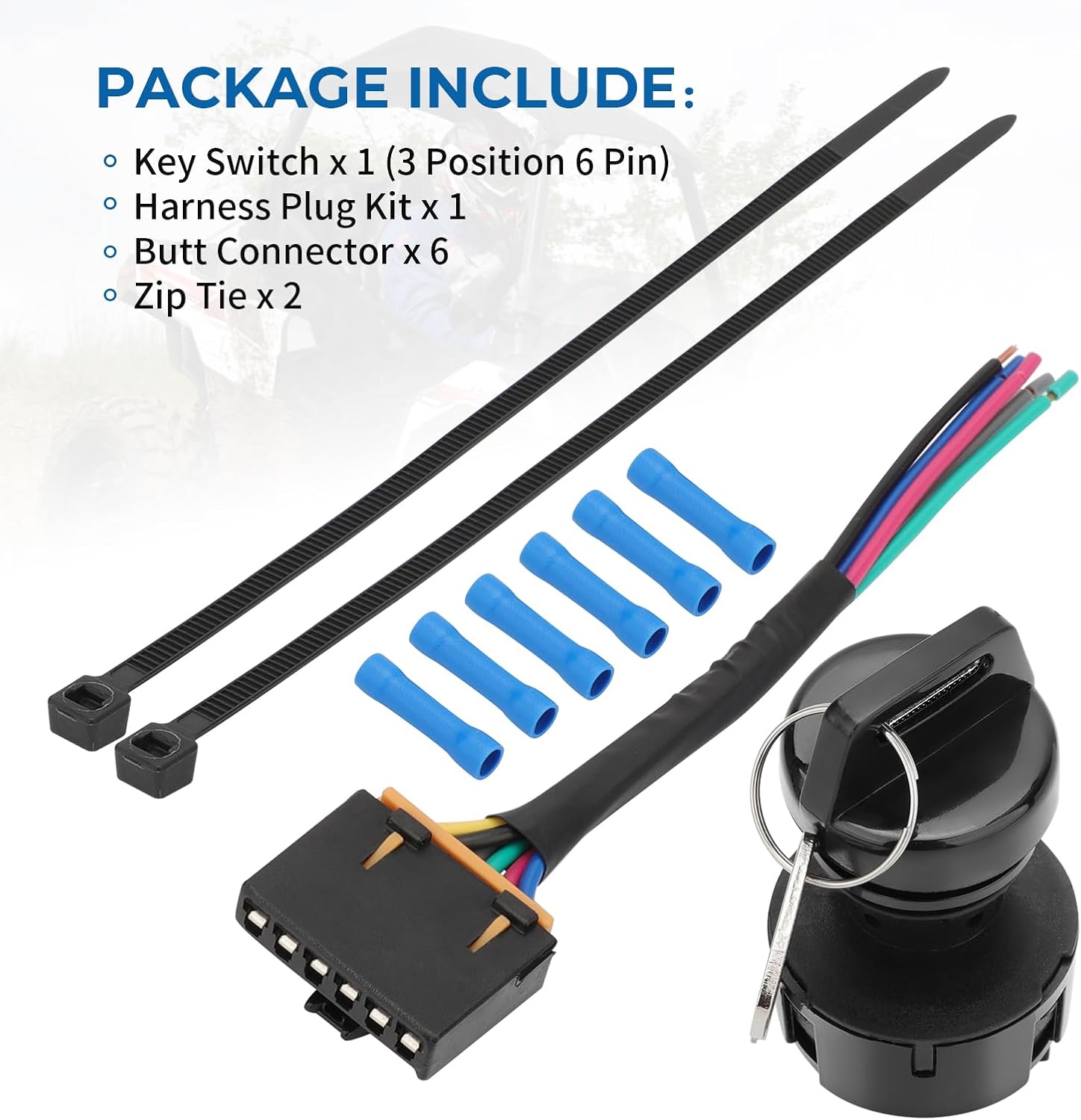 M MATI Ignition Key Switch 3 Position 6 Pin & Harness Kit for Polaris Ranger RZR Sportsman Scrambler Magnum Trail Blazer Trail Boss Xplorer Xpedition General INDY RMK Rush Switchback SKS