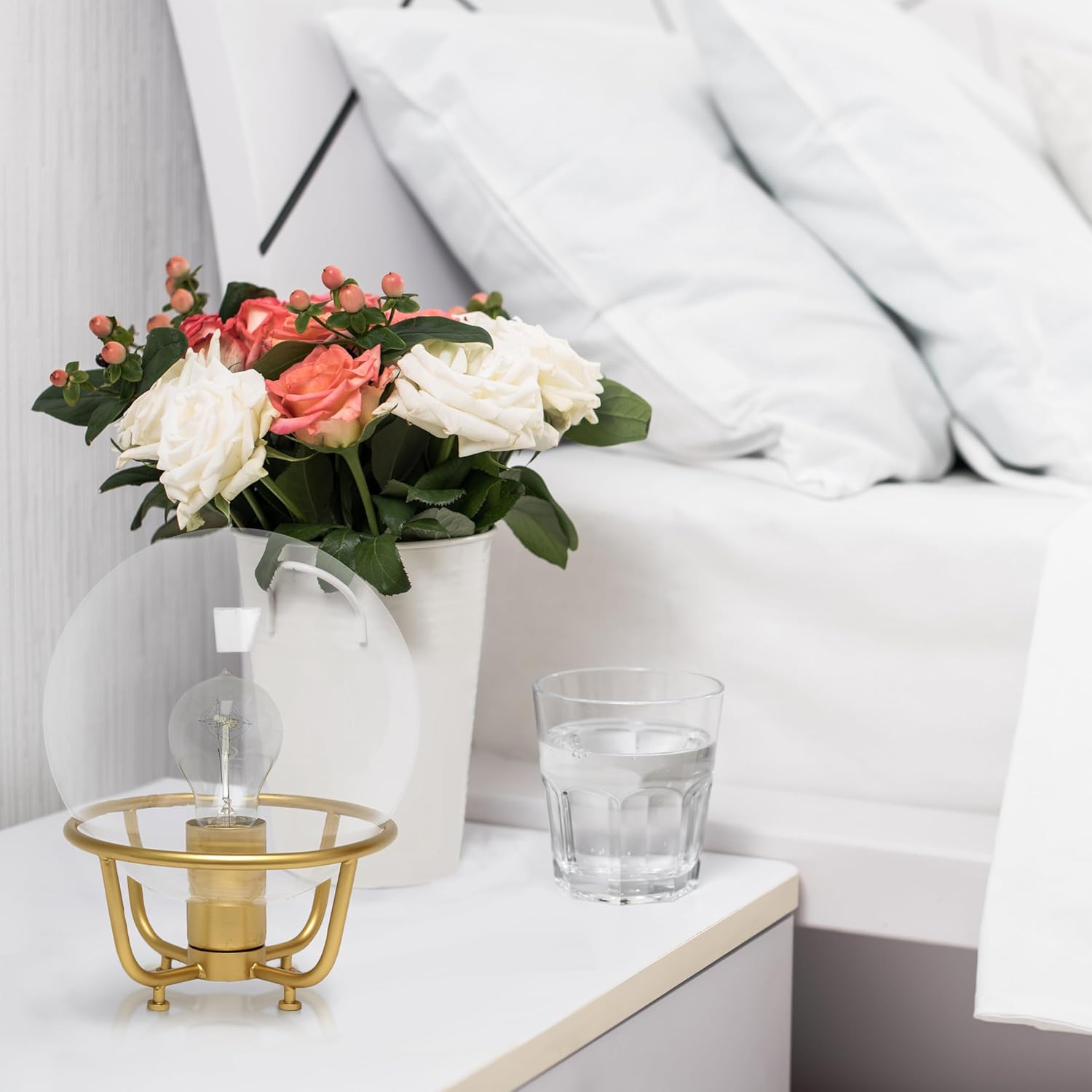 Elegant Designs LT1180-MGD 10" Glistening Globe Table Lamp with Clear Glass Shade, for Living Room, Bedroom, Office, Matte Gold