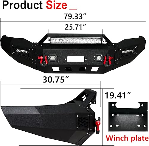 Miniatura 11 de Parachoques delantero compatible con Dodge RAM 2500/3500 2003 2004 2005 con placa de cabrestante + 5 luces LED + anillos en D
