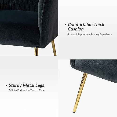 Miniatura 6 de HULALA HOME Silla decorativa de terciopelo, moderna silla de barril de terciopelo con elegantes patas doradas y canal de terciopelo copetudo, cómoda