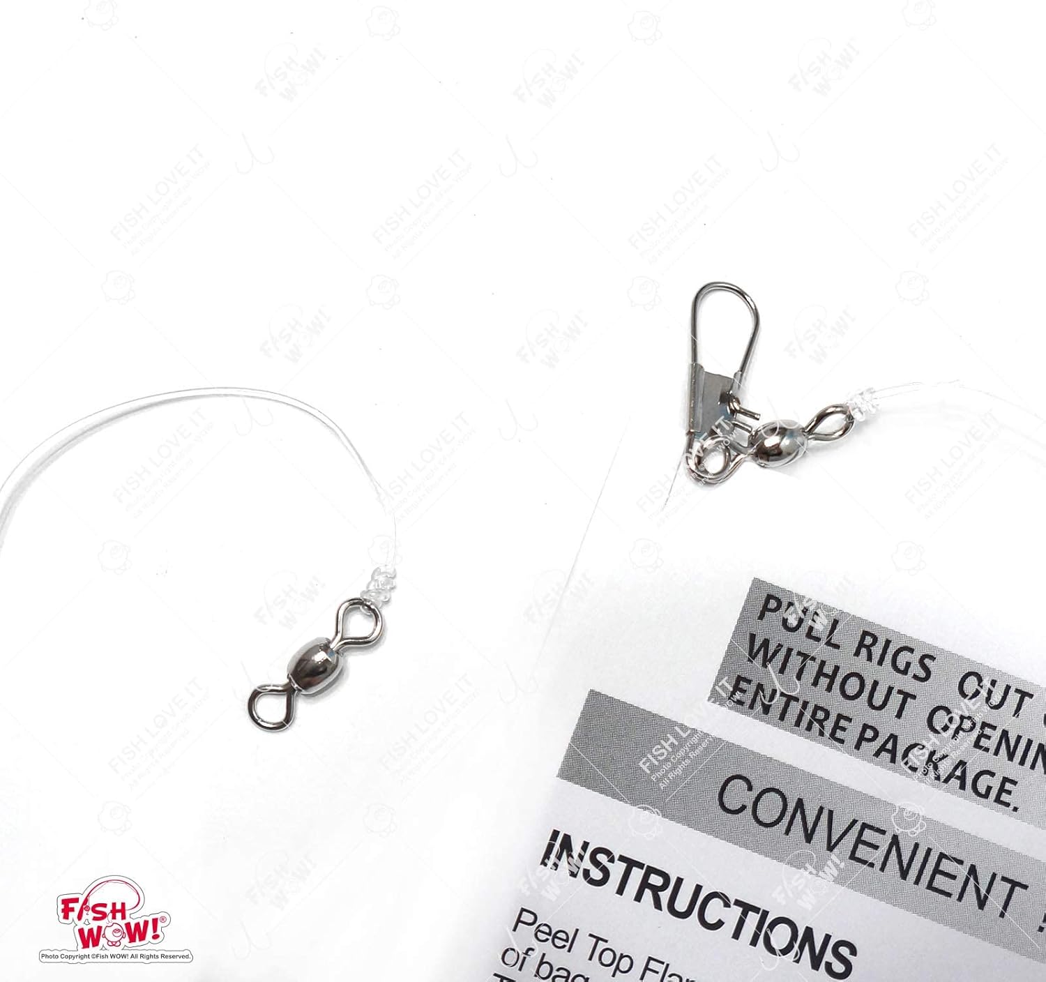 20pks Fish WOW! Size 8 Fishing Bait Rigs Premium Quality Bait Six Gold High Carbon Steel Hooks Piscatore Lure w/Red Head, Luminous Beads and Ball Barrel Bearing Swivel Interlock snap connectors