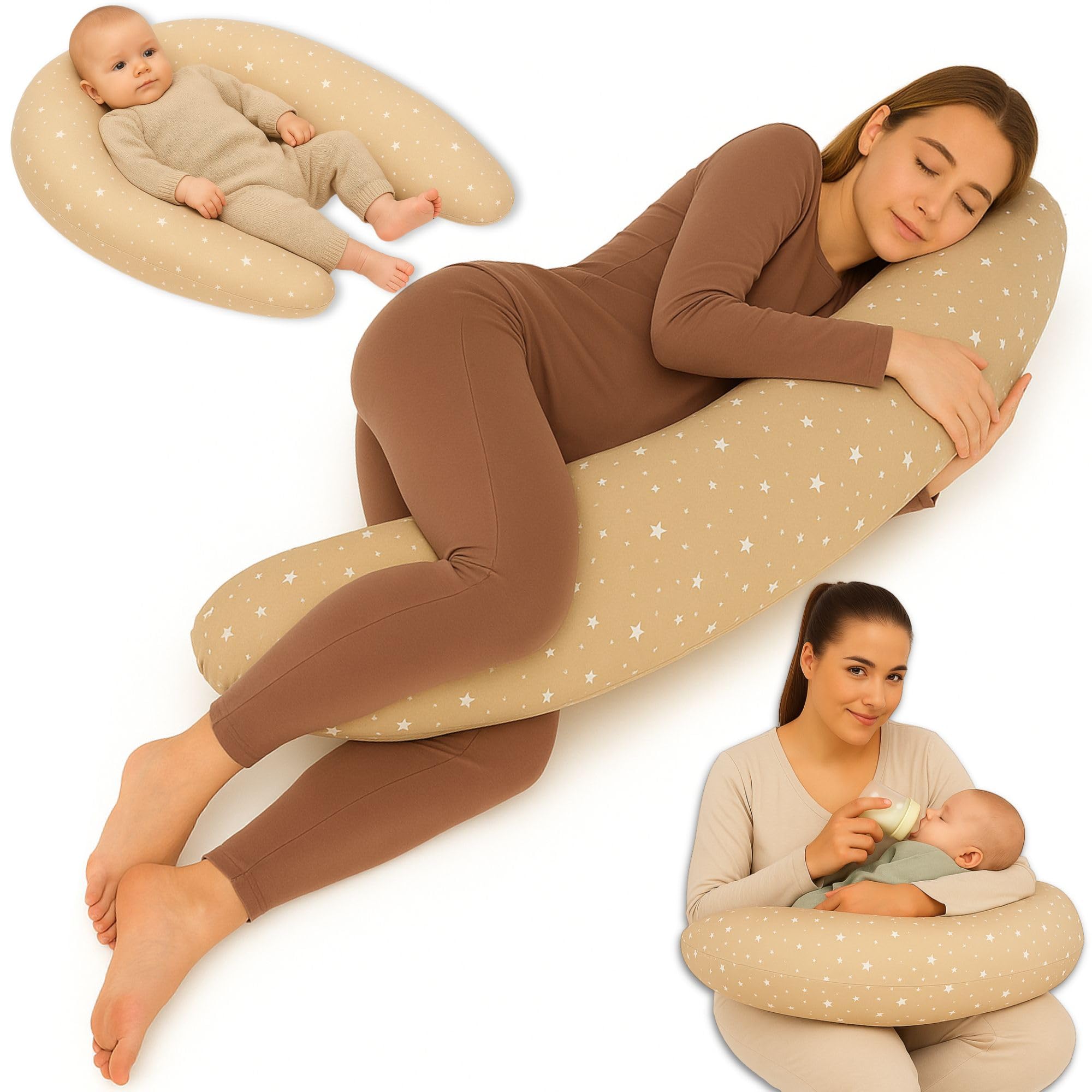 Totsy Baby Cuscino allattamento e gravidanza 190cm – Guanciale laterale corpo per dormire sul fianco Supporto perfetto per il riposo e il relax Ideale per maternità e futuro mamme Forma a C Oeko-Tex