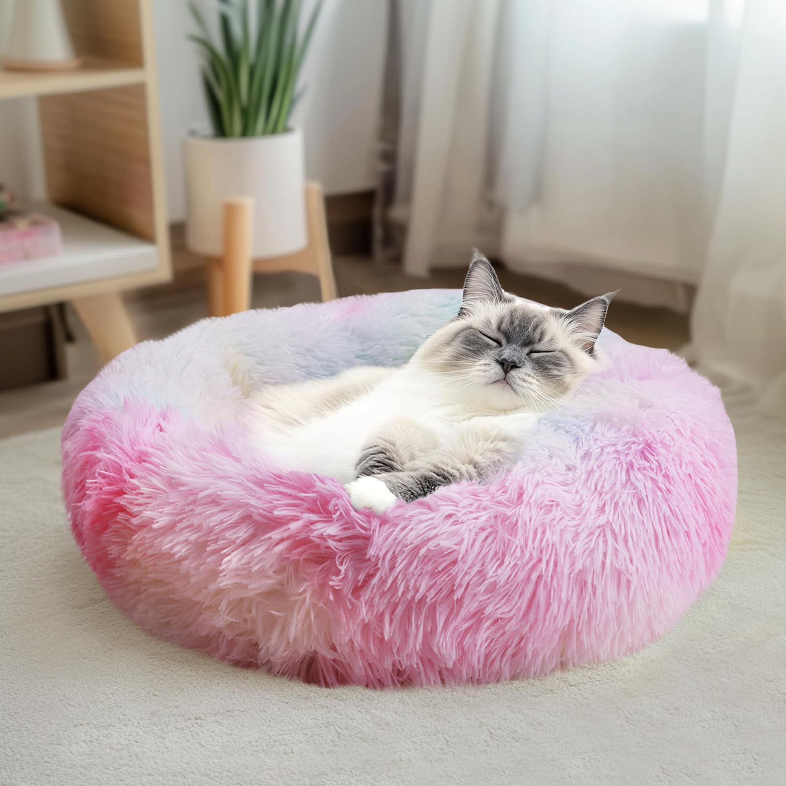 NAKIHOUSE Dog Bed Cat Bed, Round Plush Pet Bed, Soft - Image 2