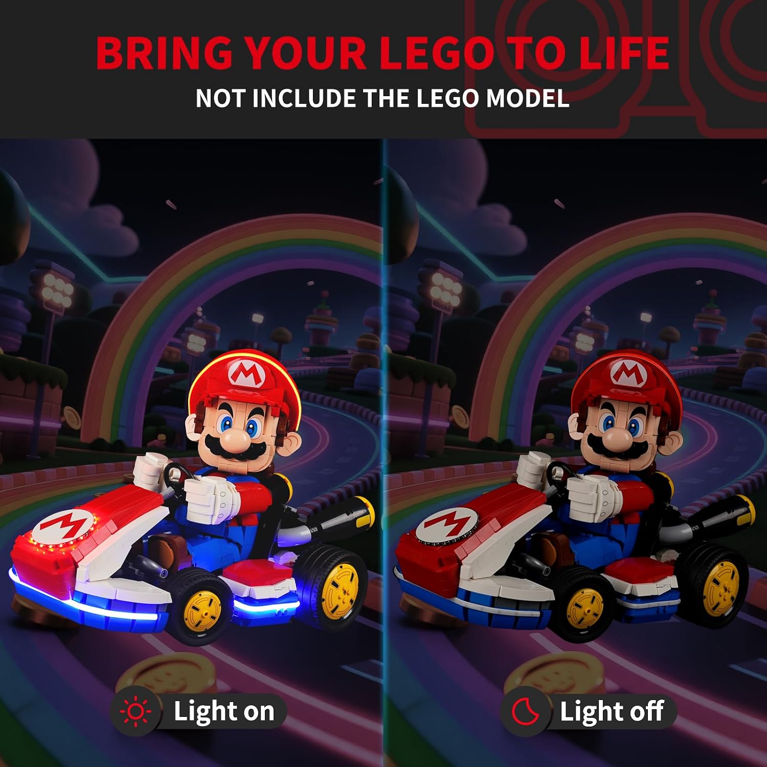 BRIKSMAX 2.0 Light Kit for Lego Mario Kart Mario & Standard Kart -Innovative Led Lighting Compatible with Lego Super Mario 72037 - Not Included Lego Set