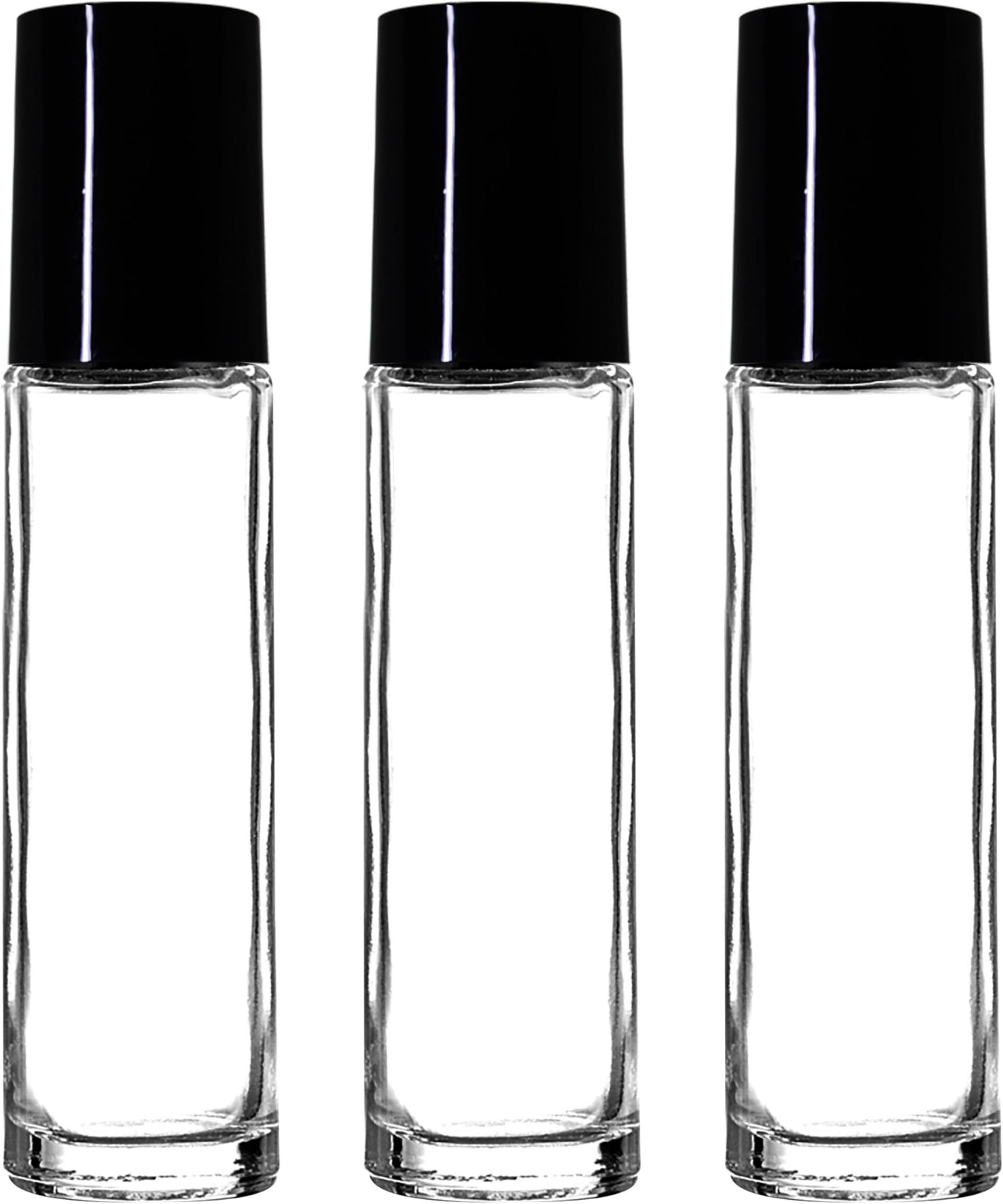 Empty Clear/Transparent Glass Roll On Bottles (10 ml) With Black Cap For Essential Oils, Perfumes, Lip Balms | Empty Container Refillable Bottle (Pack Of 3)