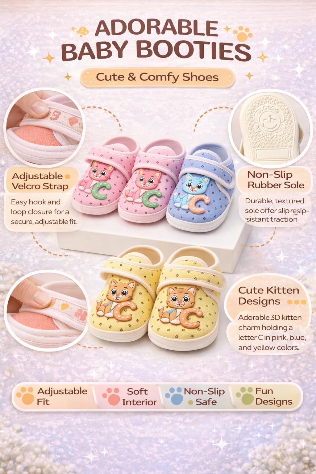 All Starz Unisex Baby Cartoon Shoes, Anti-Skid Rubber Soles, Cute Animal Design, 0 to 9 Months (Pink Cat, UK Footwear Size System, Infant, Age Range, Medium, 6 Months, 12 Months) 2