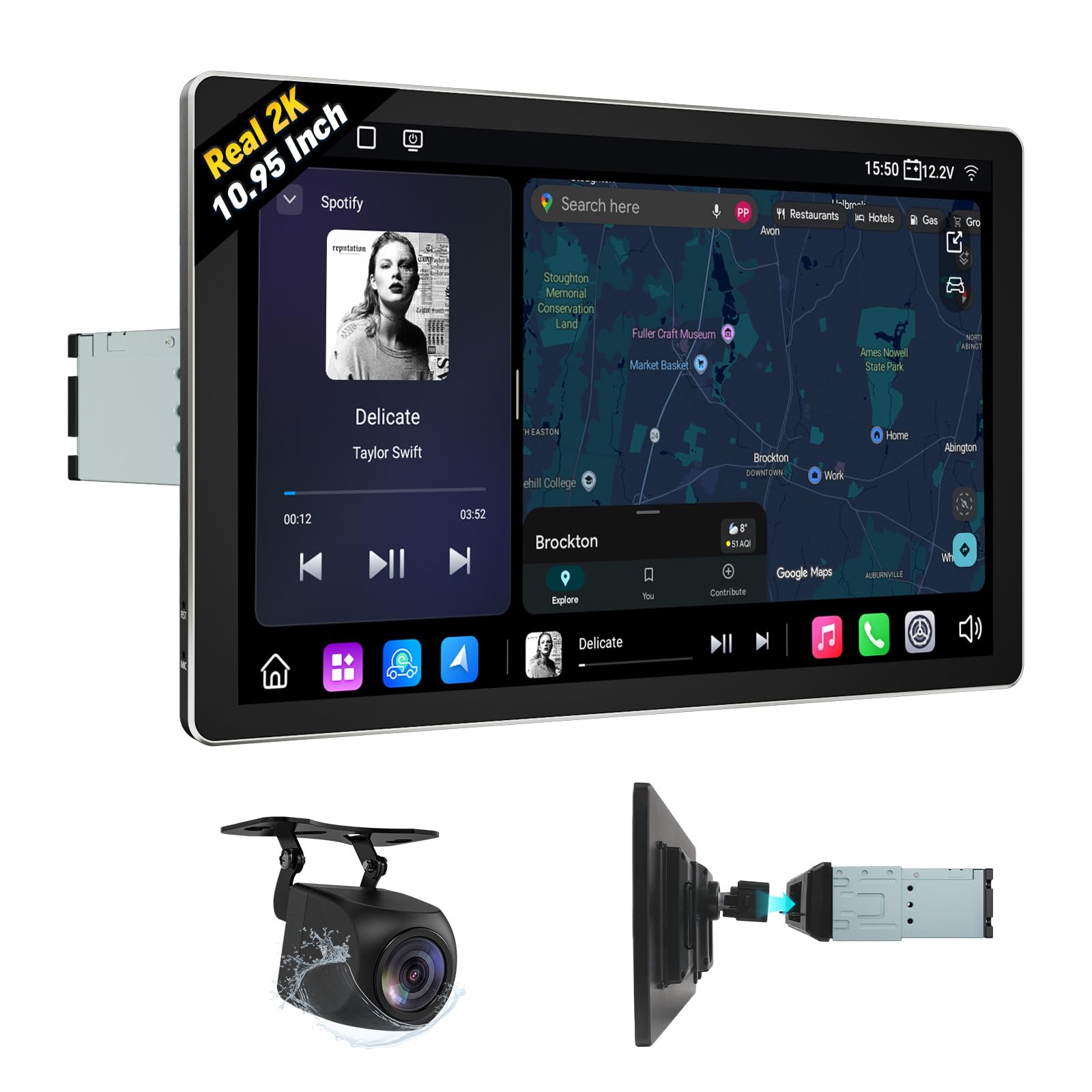 Eonon 10.95 Pulgadas, 8 núcleos, Android 13, 6+64 GB, 4G, GPS, 1 DIN, autorradio con CarPlay, Android Auto, DSP, Bluetooth, Pantalla Dividida, cámara de visión Trasera SD1X6S2