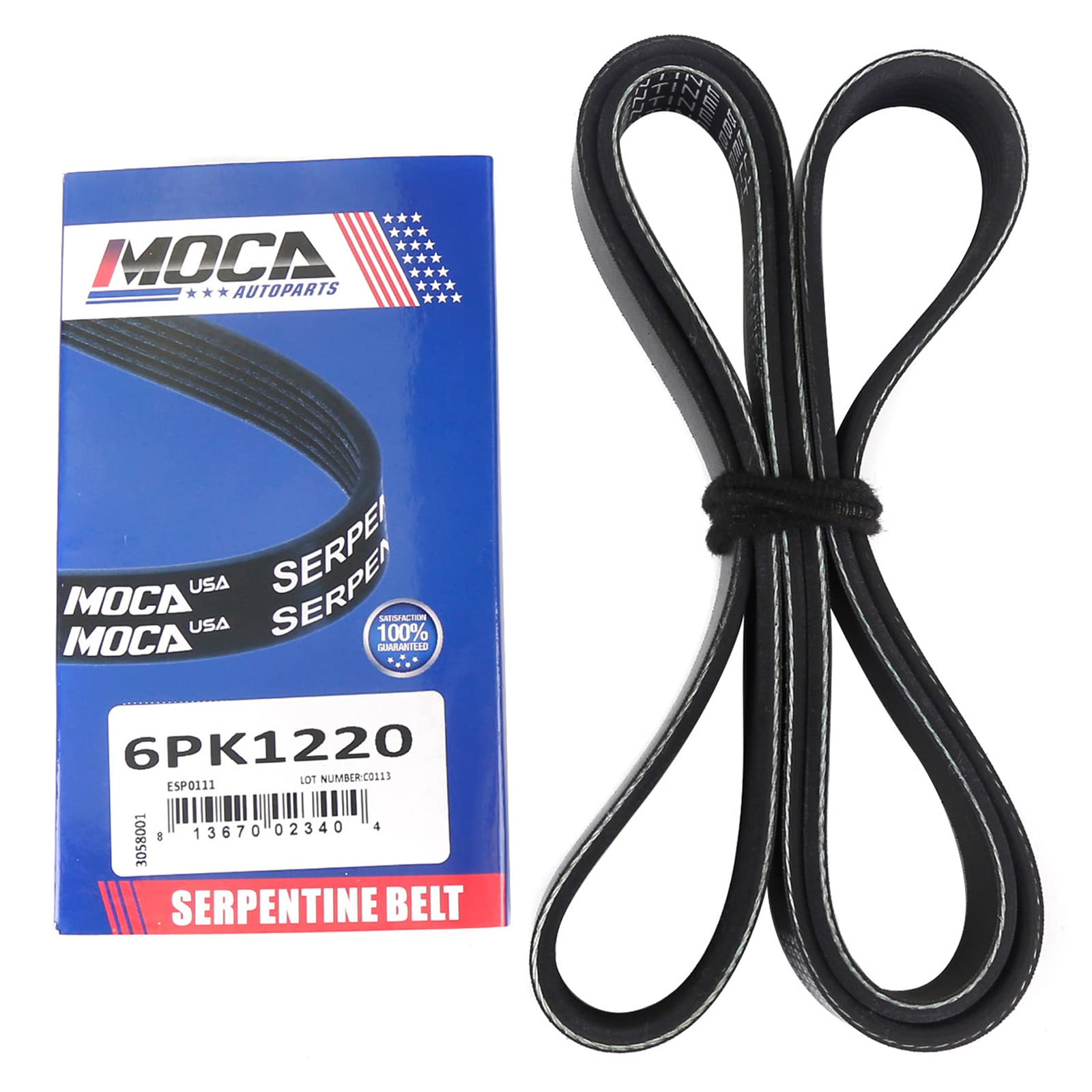 MOCA 6PK1220 EPDM Serpentine Belt Compatible with 2008 2009 for Cadillac CTS 3.6L, 2002-2003 for Kia Sedona 3.5L, 2010-2017 for Toyota Corolla 1.8L, 2019-2020 for Toyota Corolla 1.8L