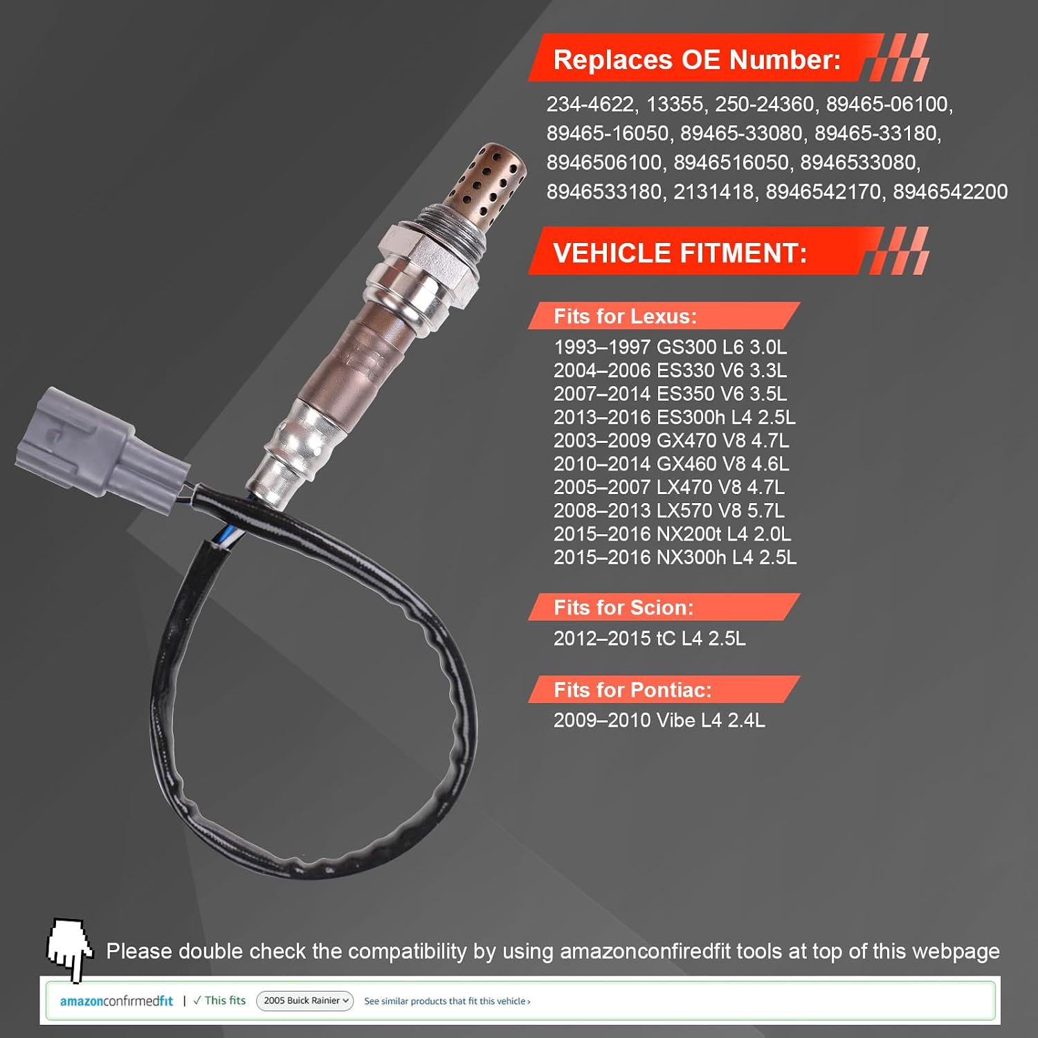 Downstream O2 Oxygen Sensor for 234-4622, Bank 1 Sensor 2, Compatible with Toyota Avalon/Camry/Corolla/RAV4 Lexus GS300/ES330/GX460/GX470, Rear O2 Sensor Replaces 89465-02030 89465-06060 SG1842