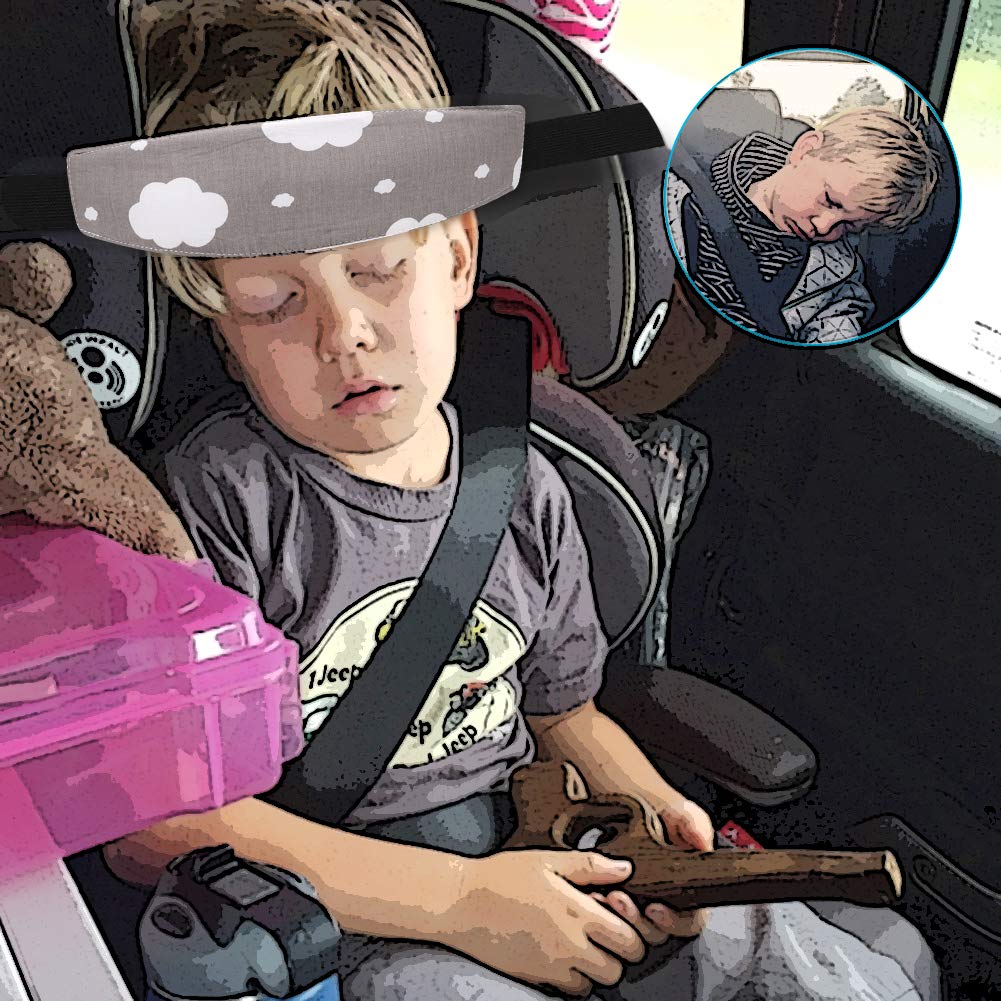 Accmor Baby Carseat Head Support Band Strap 2 Pack for Carseats Stroller Neck Relief Head Strap for Toddler Child Kids Infant(Grey + Pink Cloud Pattern)