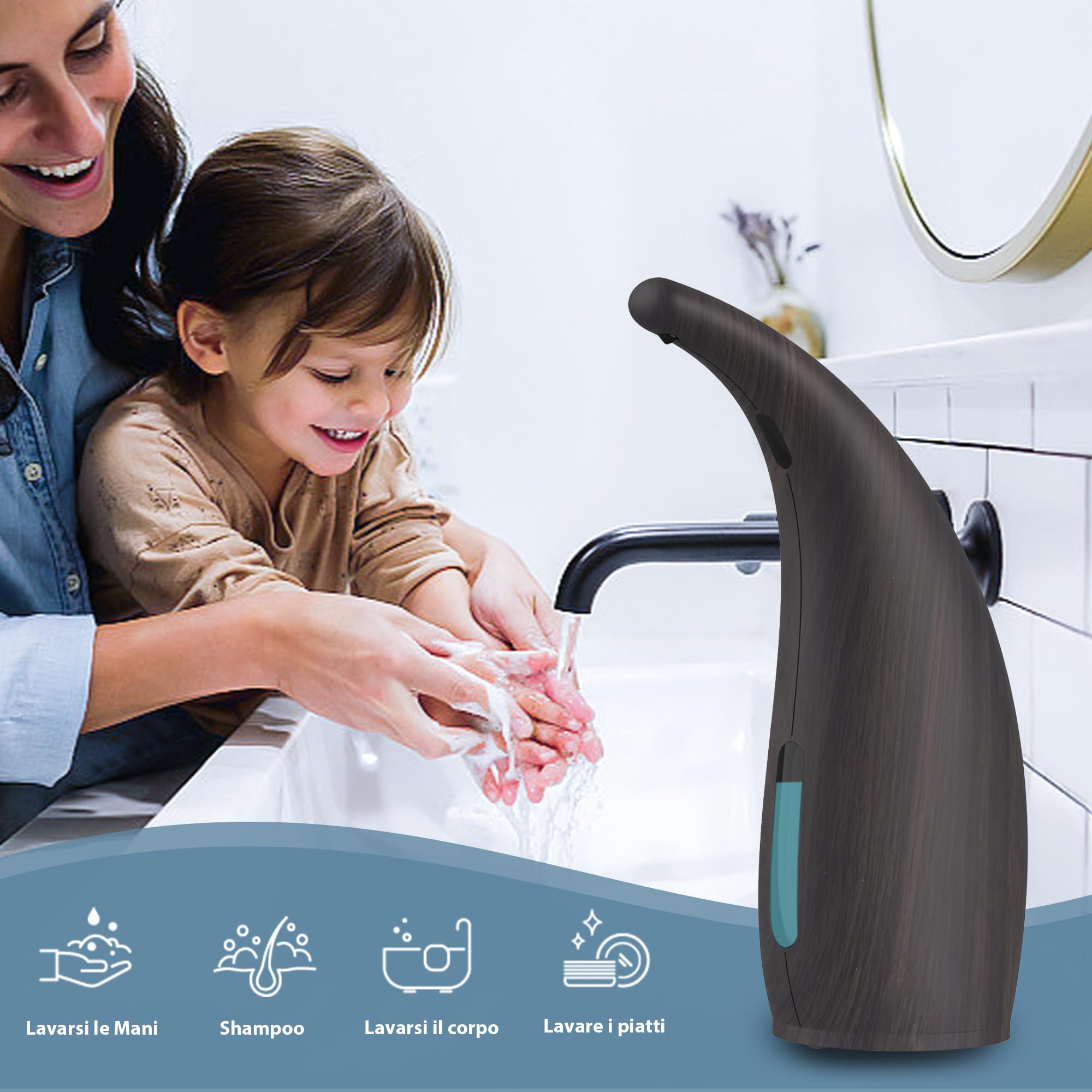 XZUO Dispenser Sapone Automatico, 300ml Dispensatore Sapone Senza Contatto con Sensore a Infrarossi, 4 Livelli Regolabili, Alimentato a Batterie, per Bagno Cucina Scuola Hotel
