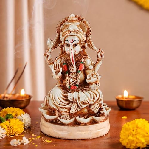 TIED RIBBONS Estatua de Ganesha de 4.4 pulgadas para decoraciones indias de Pooja | Decoración de mesa para inauguración de la casa | Ídolo Ganesha