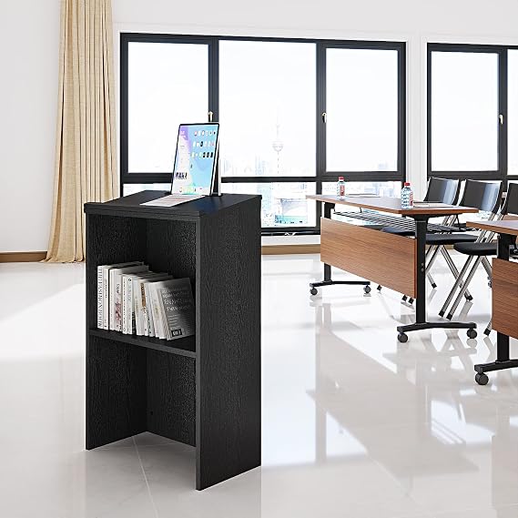 Panana Podium Stand- Portable Podium Stand Hostess Stand Desk with Adjustable Shelf for Churches, Lectern Classrooms, Office (Black)