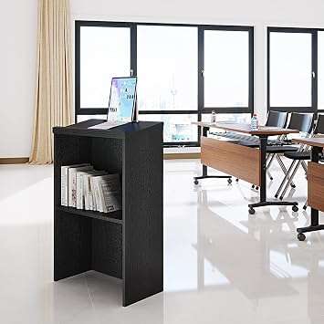 Panana Podium Stand- Portable Podium Stand Hostess Stand Desk with Adjustable Shelf for Churches, Lectern Classrooms, Office (Black)