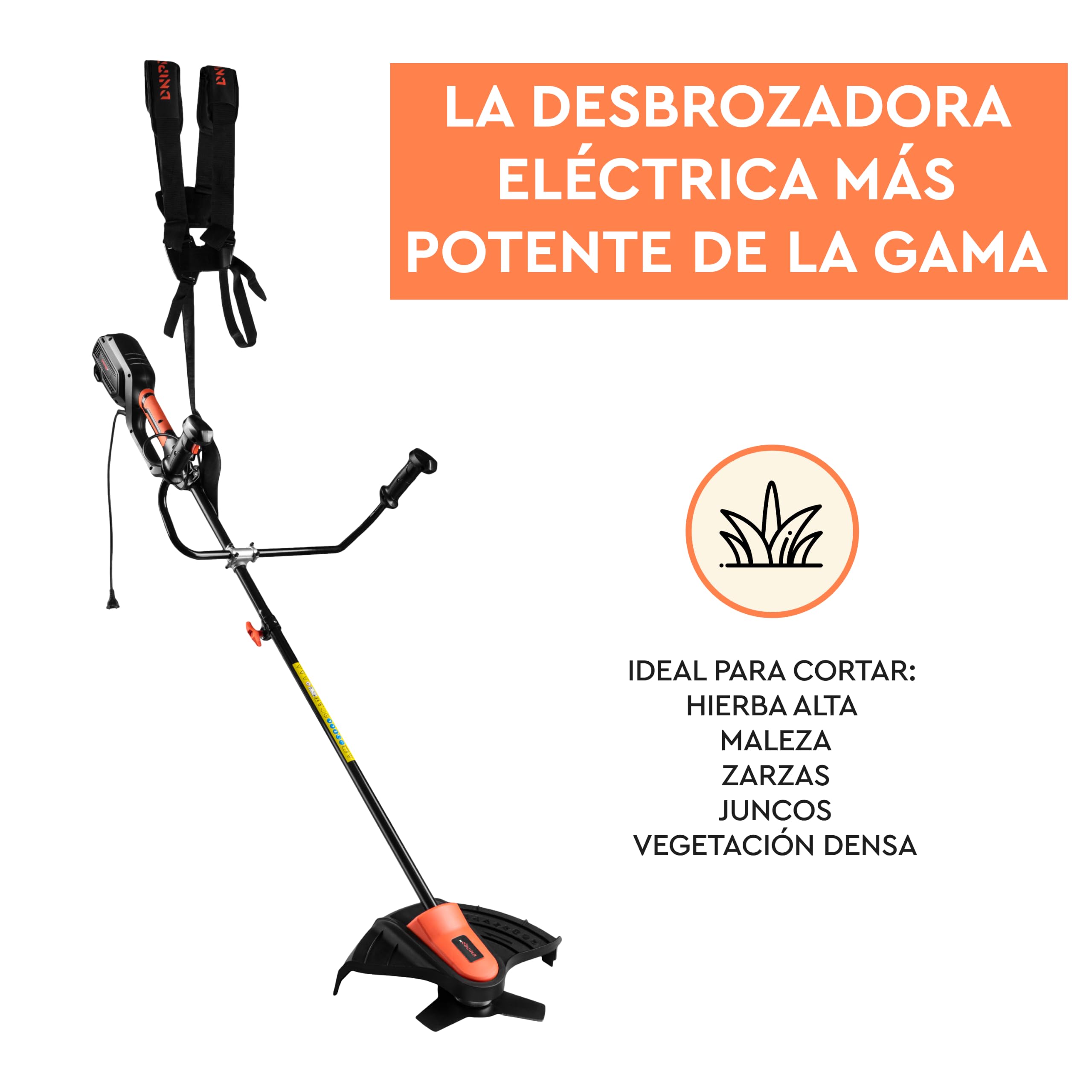 Desbrozadora Eléctrica con Cable 150S - Motor 1500W Arranque Suave y Protección Térmica - Hilo 355mm + Cuchilla 3T - Barra Aluminio Telescópica Ajustable - por Dnipro-M