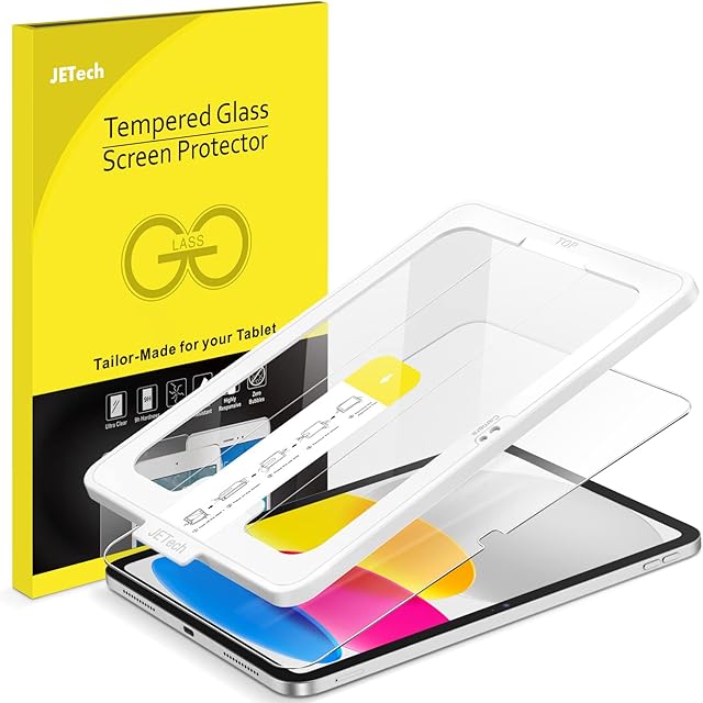 JETech Jeden Dotykać Ochraniacz Ekranu dla iPad 10 (10,9 Cala, Model 2022, 10. Generacja), Folia Szkło Hartowane Film z Automatycznie Narzędzie do Pozycjonowania, HD Wyczyść