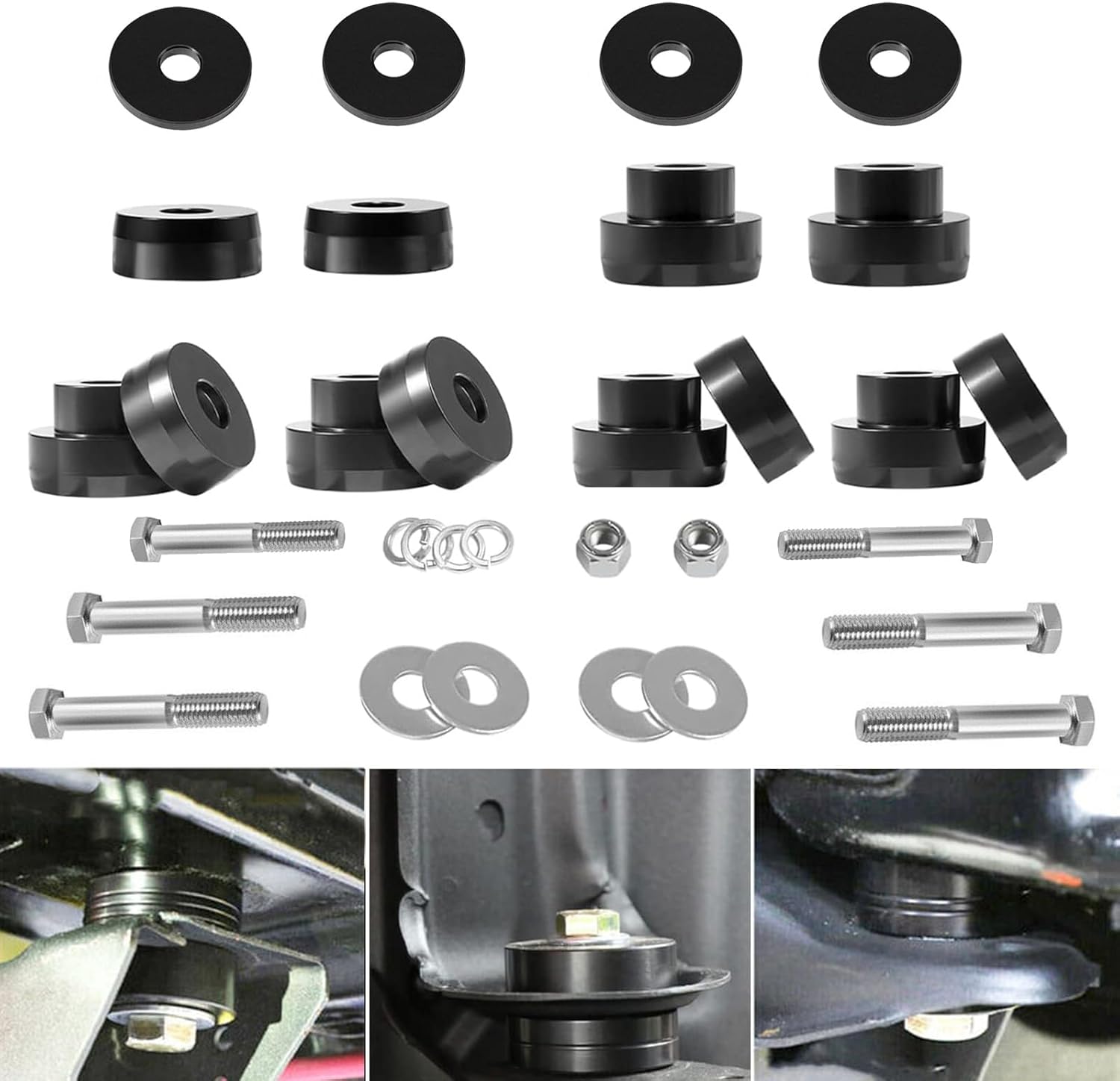 YMT 134-10005 Billet Aluminum Body Mount Bushings Kit compatible for Camaro for Nova for Chevy II 1968-1981, Reduce Chassis Flex (32PCS)