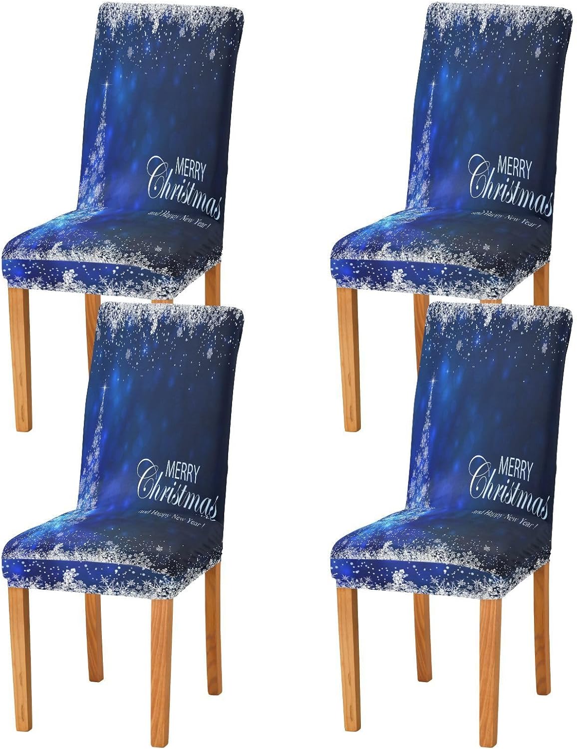 Blue Christmas Tree Dining Room Chair Covers Set of 2,Stretchable Removable Washable Spandex Kitchen Chair Protector Slipcovers for Restaurant,Hotel,Ceremony,Christmas,Festival Decoration