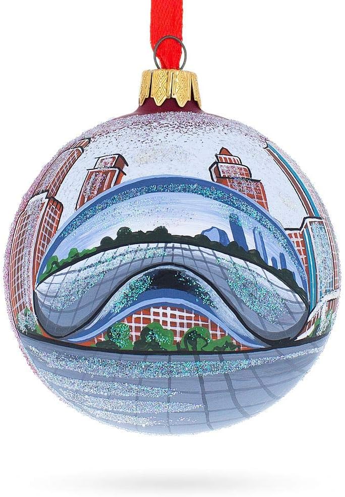 Chicago Cityscape Reflections Glass Ball Christmas Ornament 3.25 Inches