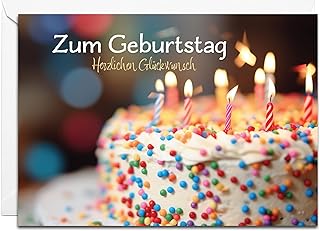 German Birthday Card - Zum Geburtstag Herzlichen Glückwunsch (Festive Birthday Cake)