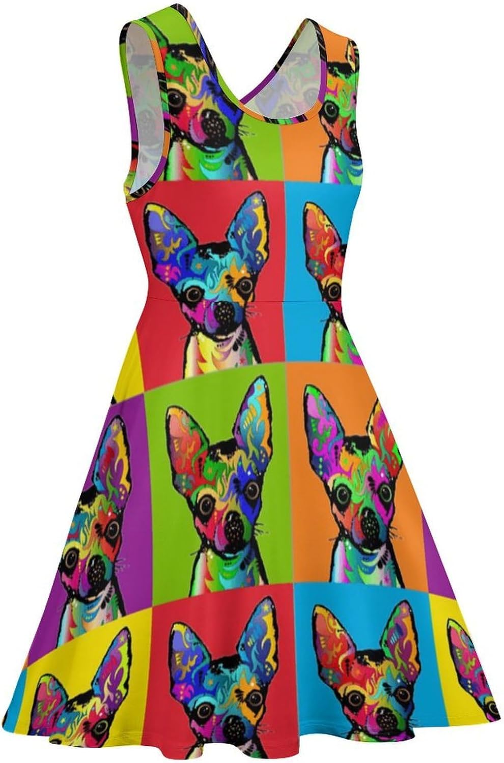 Chihuahua Pop Art Summer Dresses for Women Sleeveless Beach Sundress Swing Mini Tank Dress 5X-Large