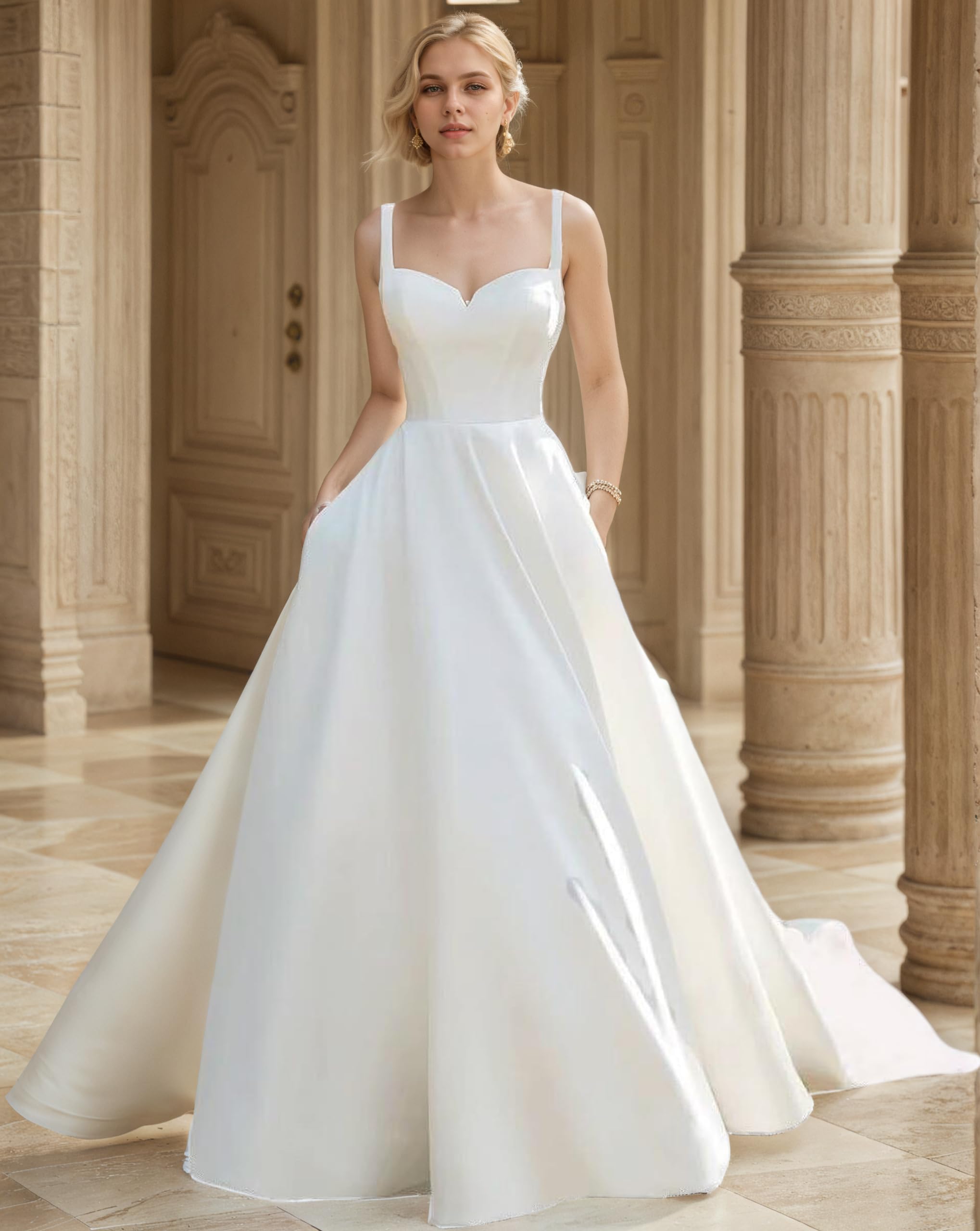 Satin Brautkleid Weißes Brautkleider Mit Schleppe Trägerloses Hochzeitskleider Für Damen Elegant Wedding Dress