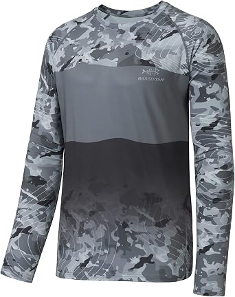 BASSDASH Mens UPF 50+ Camo Fishing Shirt Quick Dry Long Sleeve Kayaking Hiking T-Shirts